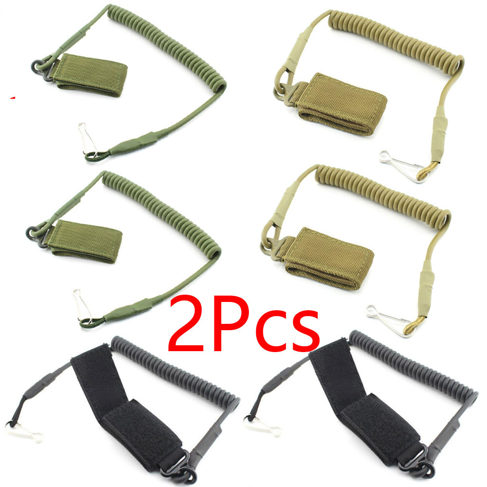 2 Pcs Tactical Pistol Lanyard Sling Elastic Handgun Secure Spring Retention Rope