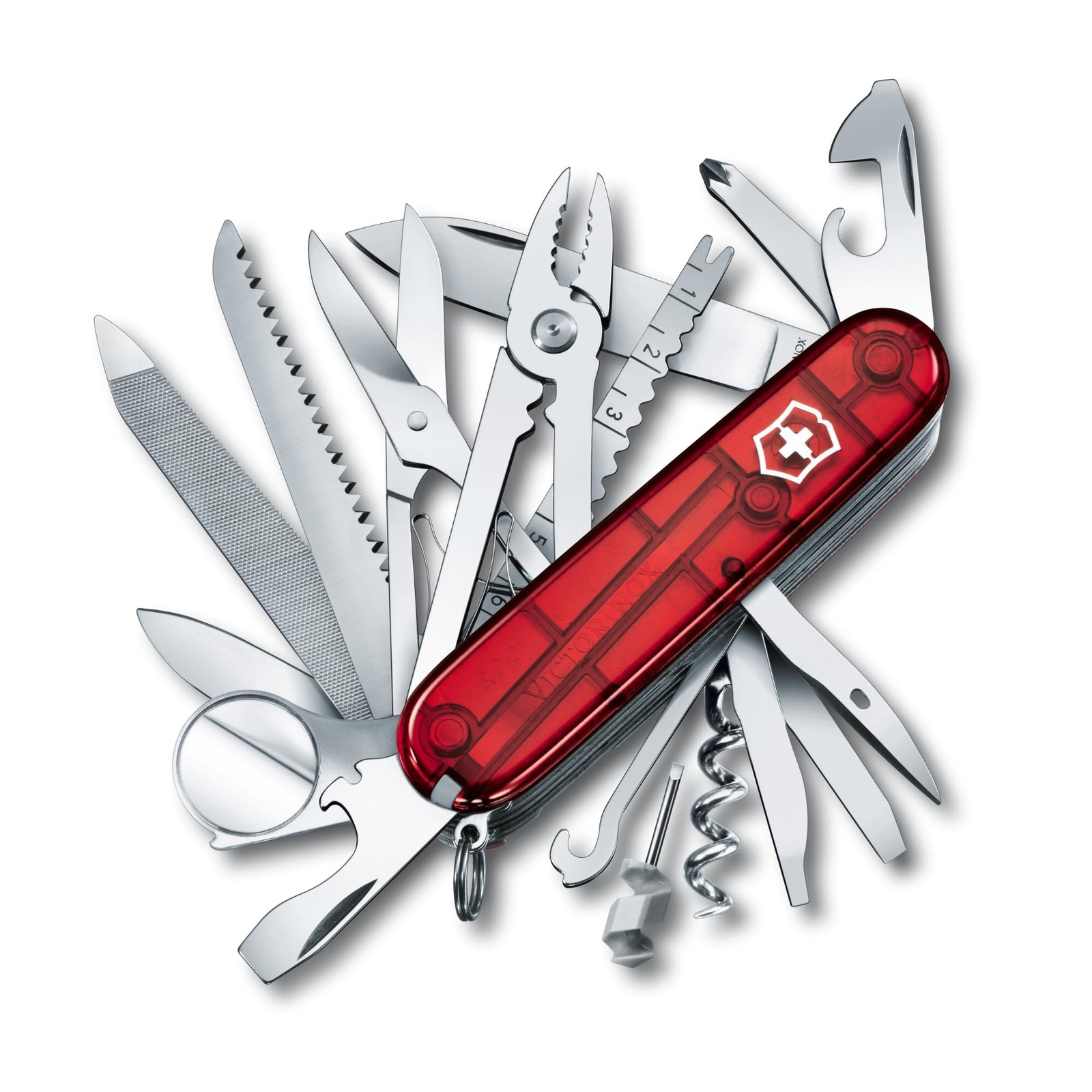 Victorinox 1.6795.T SwissChamp Trans Red 33-Func Swiss Army Knife Pliers Camping