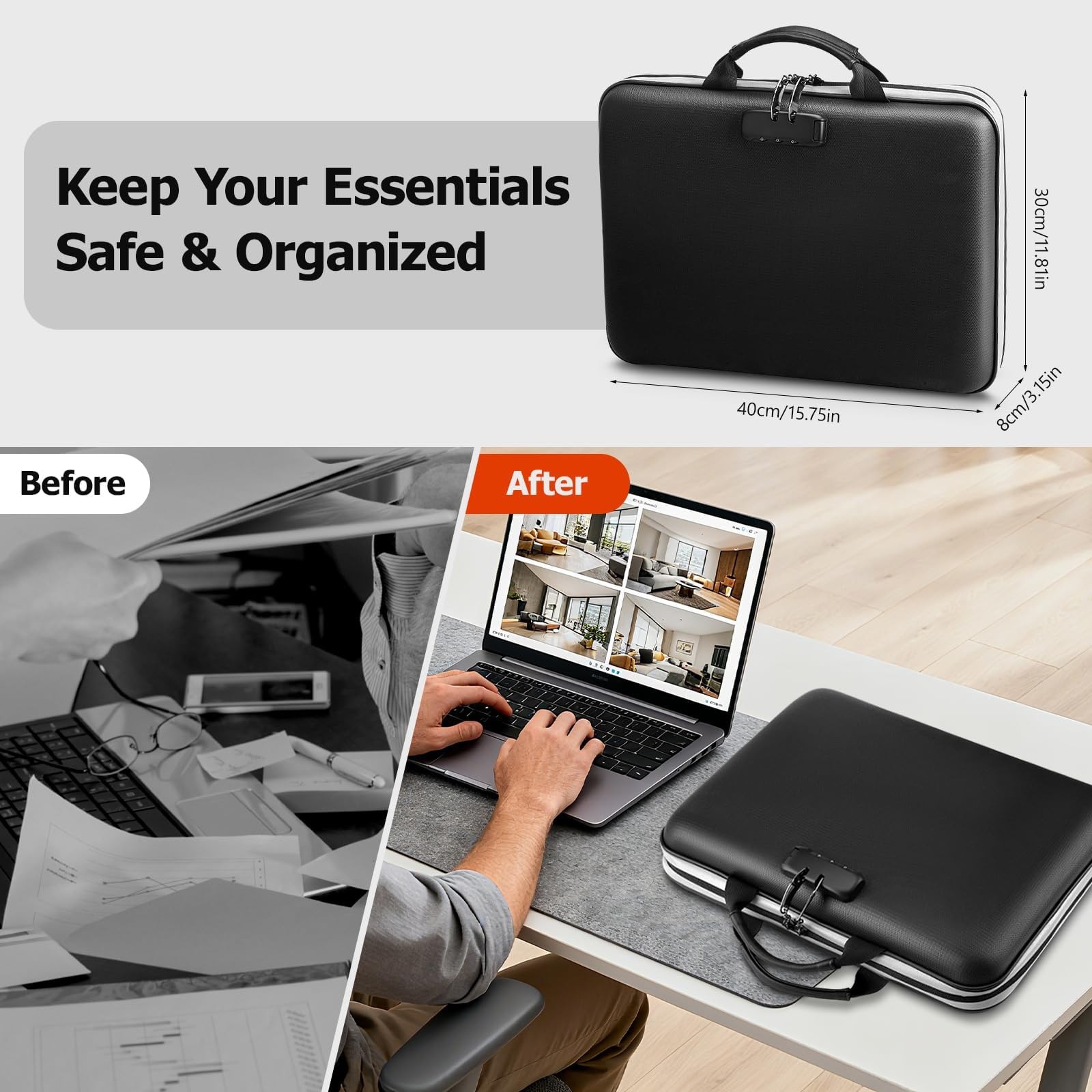 Dadanism 5200℉ Fireproof File Organizer with Combination Lock, Hard Shell Mul...