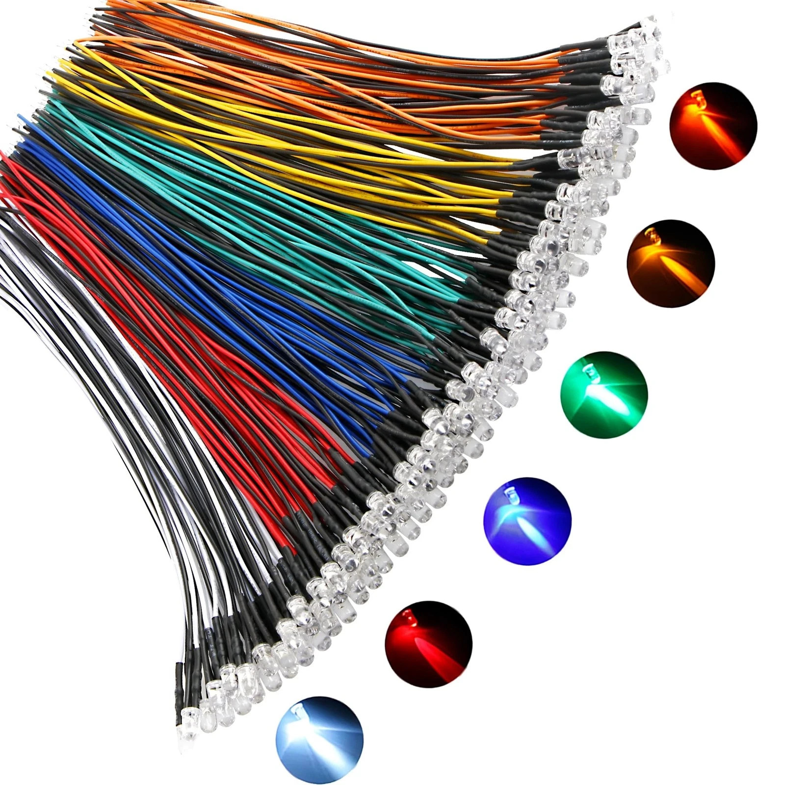 120pcs 12v Led Diode Lights 5mm,Pre Wired Led Light Emitting Diodes Kit White...
