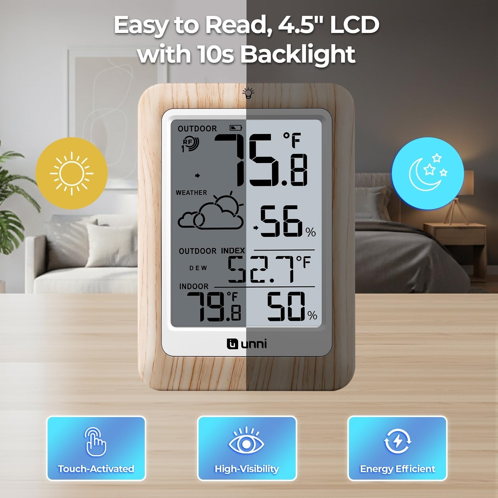 Indoor Outdoor Wireless Thermometer with Remote Sensor - Battery Powered