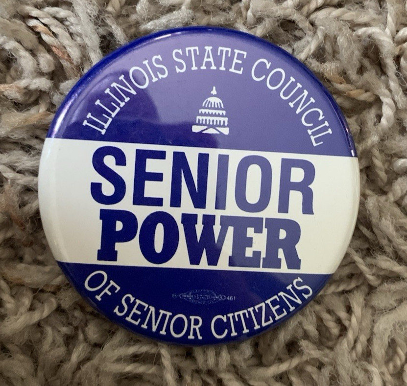 Illinois State Council of Senior Citizens Senior Power Blue White Button Pin 2"