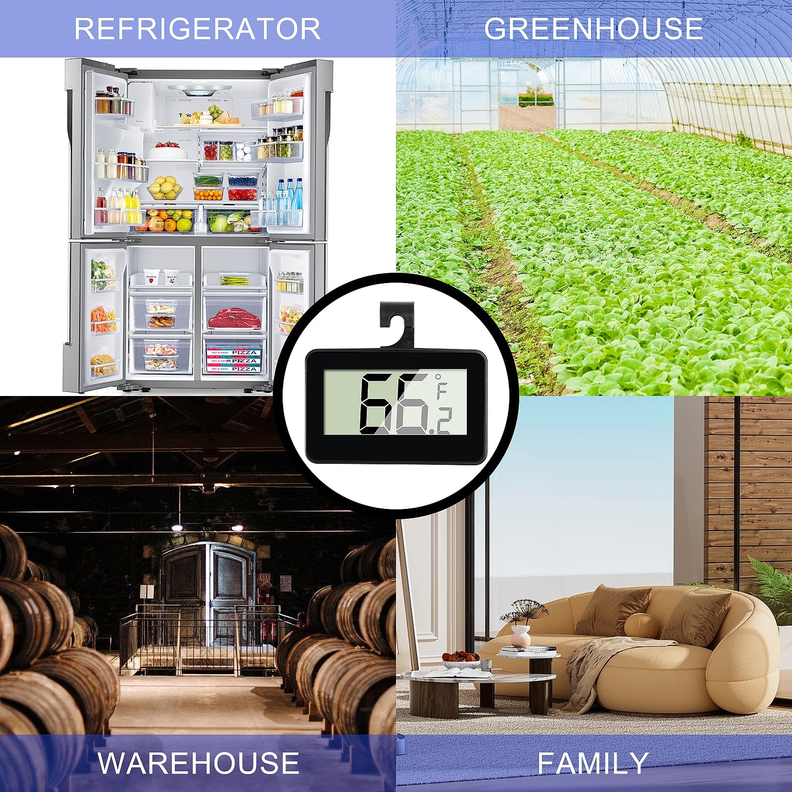 2Pcs Digital Refrigerator Fridge Thermometer Mini Freezer Black