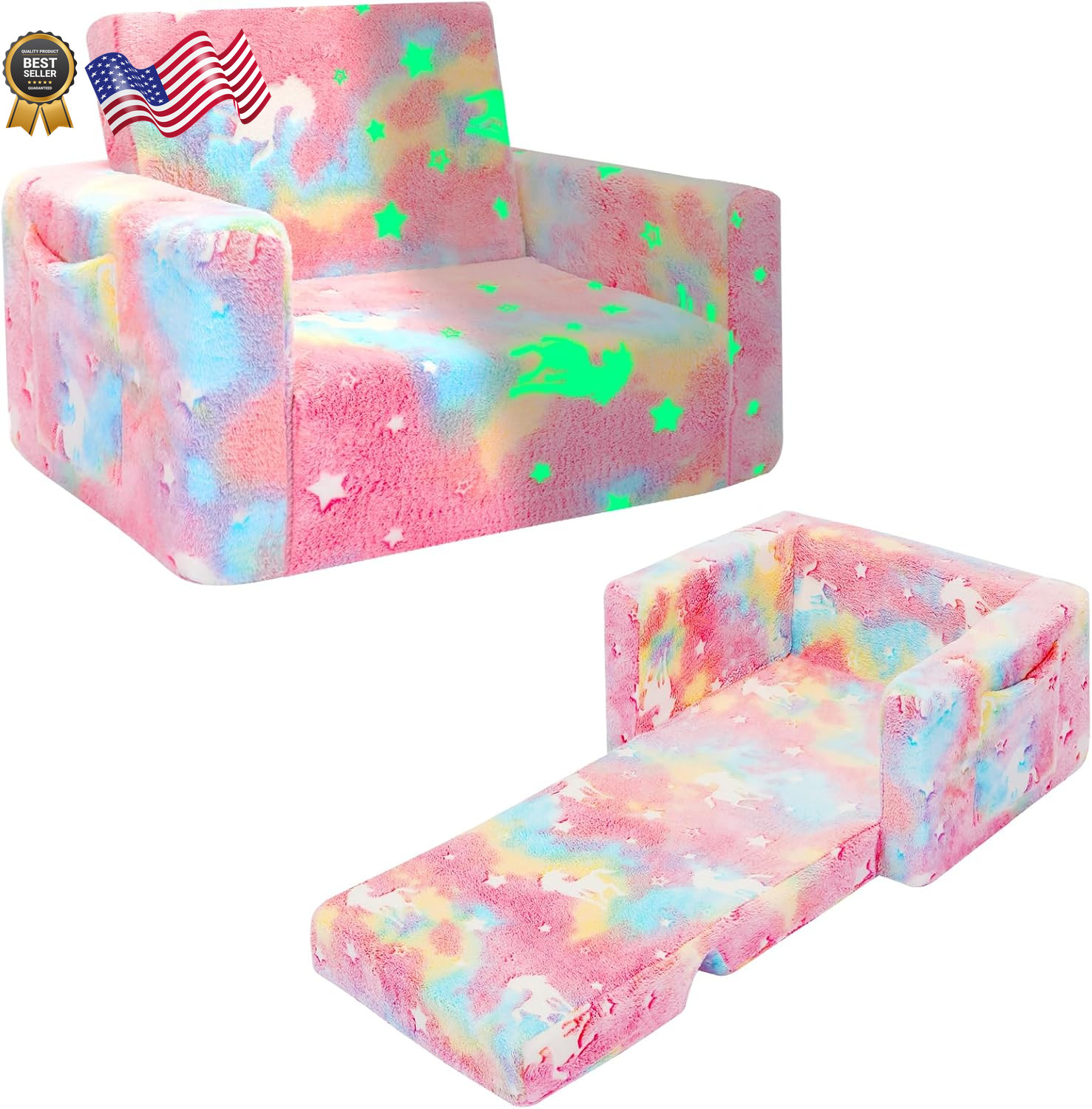 Kids Couch Toddler Chair Fold Out Kids Sofa Chair Convertible Sofa to Lounger Pu