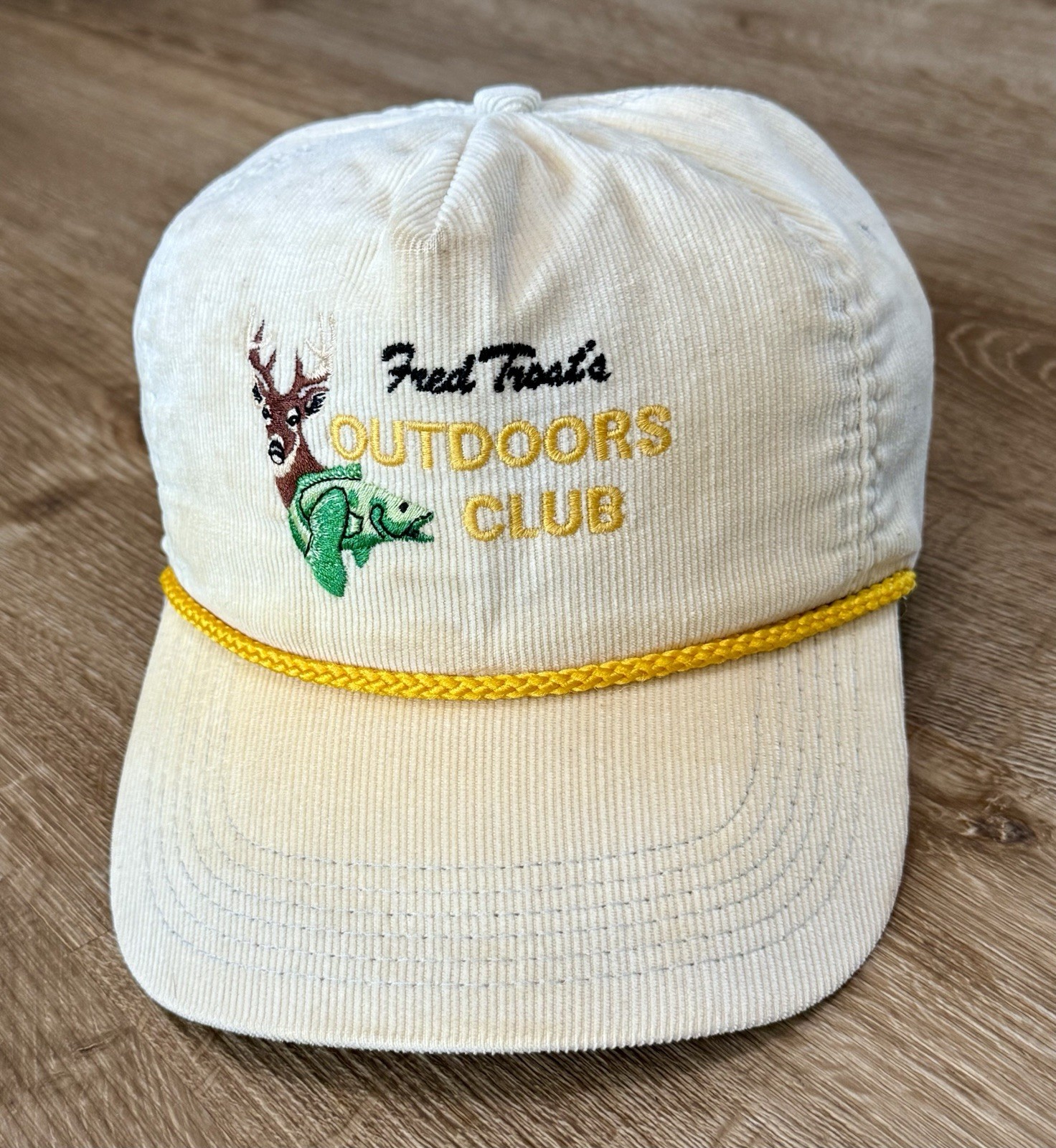 FRED TROST Outdoors Club Corduroy Rope Hat Cap SnapBack Hunting Vintage USA RARE