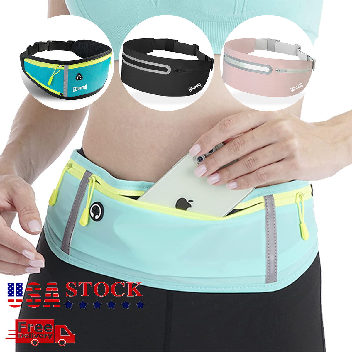 Waterproof Sport Runner Waist Bum Bag Running Jogging Belt Pouch Zip Fanny Pack