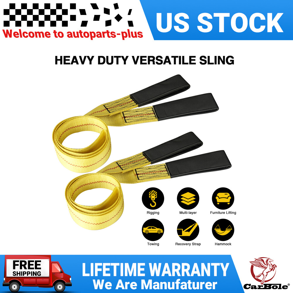 2PCS 6'x 2" Lift Sling Straps Heavy Duty Flat Loops Tow Strap Web Rope 9000LBS
