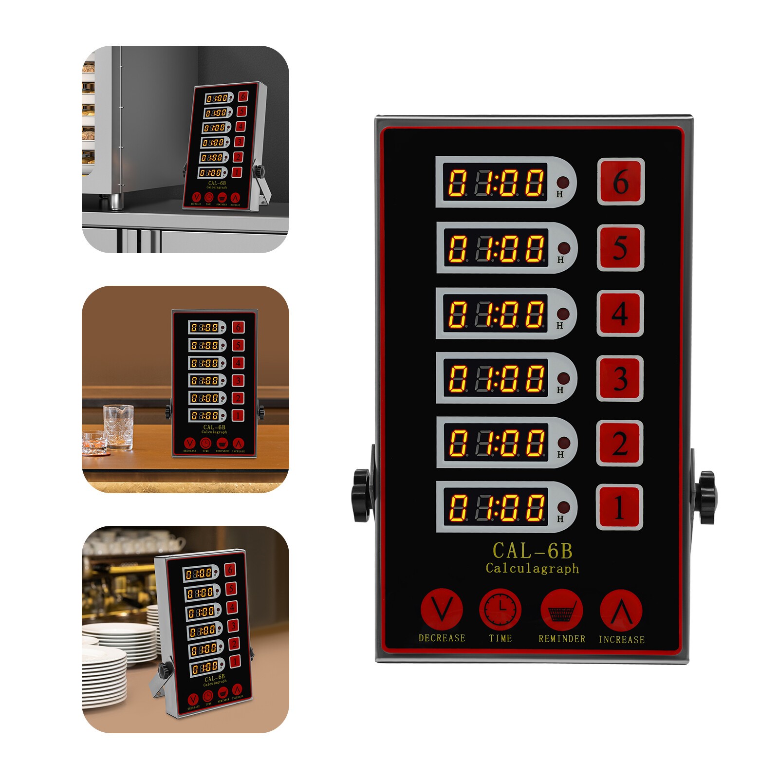 6 Channel LED Commercial Kitchen Timer Restaurant Kitchen Stainless Steel Alarm