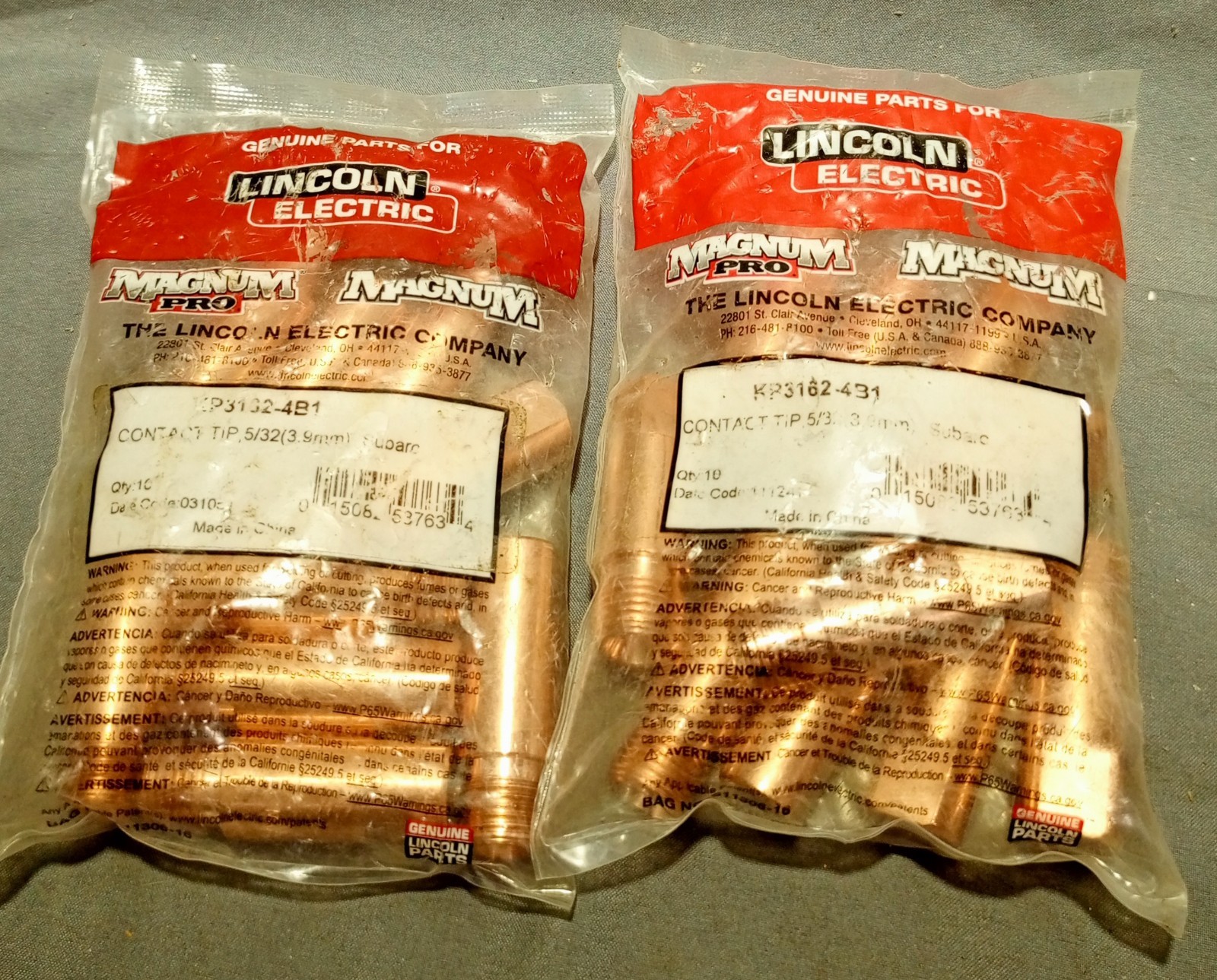 Lot of 20 Lincoln Electric KP3162-4B1 Contact Tip 5/32