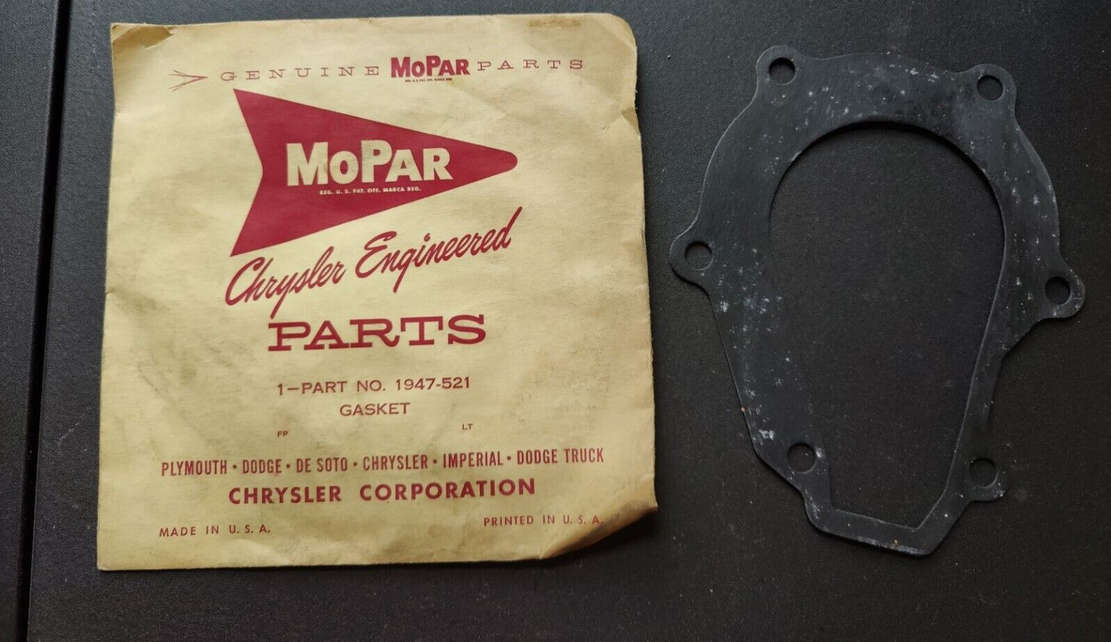 OEM Mopar Water Pump Gasket # 1947521 - Fits 1960-1977 Mopar 6 Cyl.