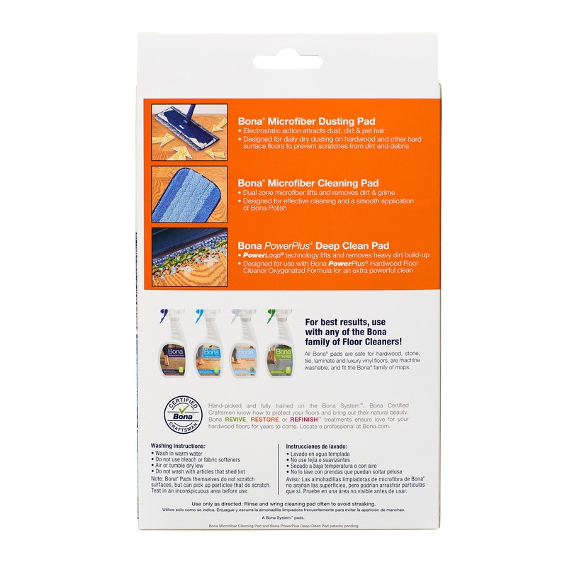 Bona AX0003496 Wet Microfiber Mop Pad 4 W x 15 L in.