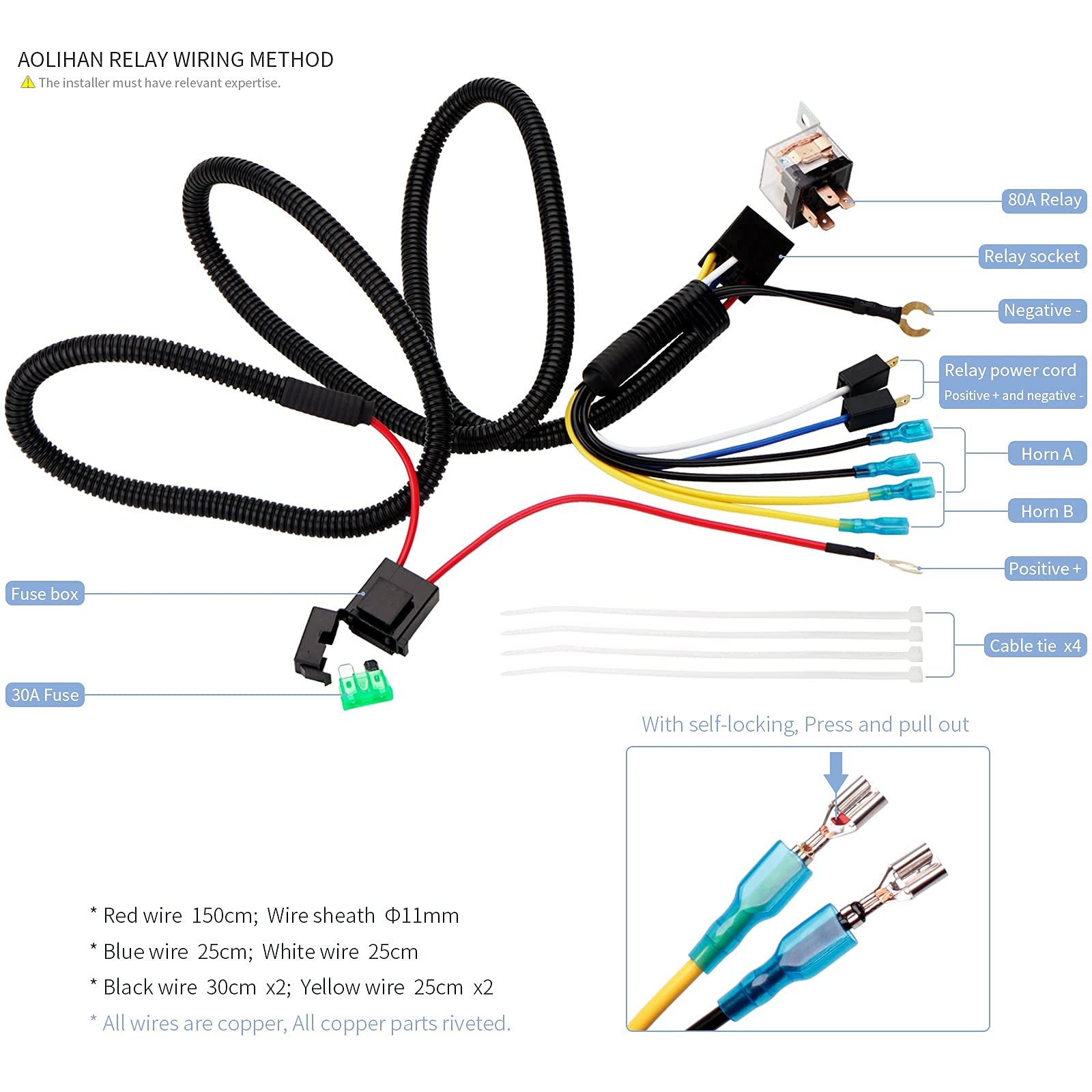 Horn Button Switch, Waterproof Train Horn Wiring Kit, flat button and wire