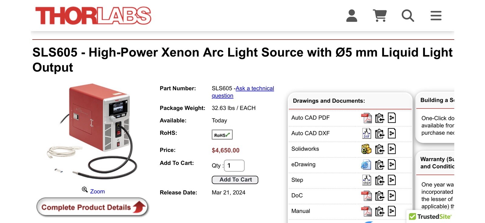 Thorlabs Plasma Light Source HPLS345 w/ Light Guide