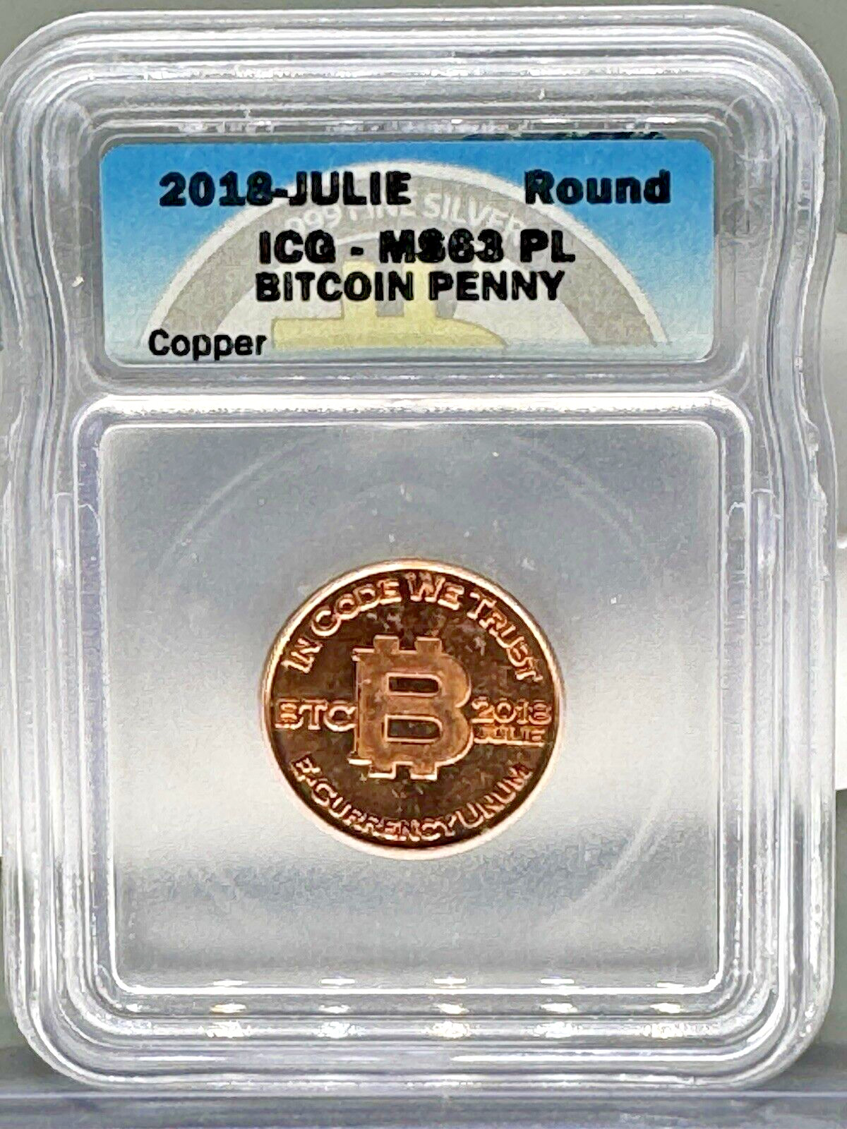 Bit coin Penny Co "BP" 2018 copper JULIE mint m s-63- bit coin Lealana CASASCIUS