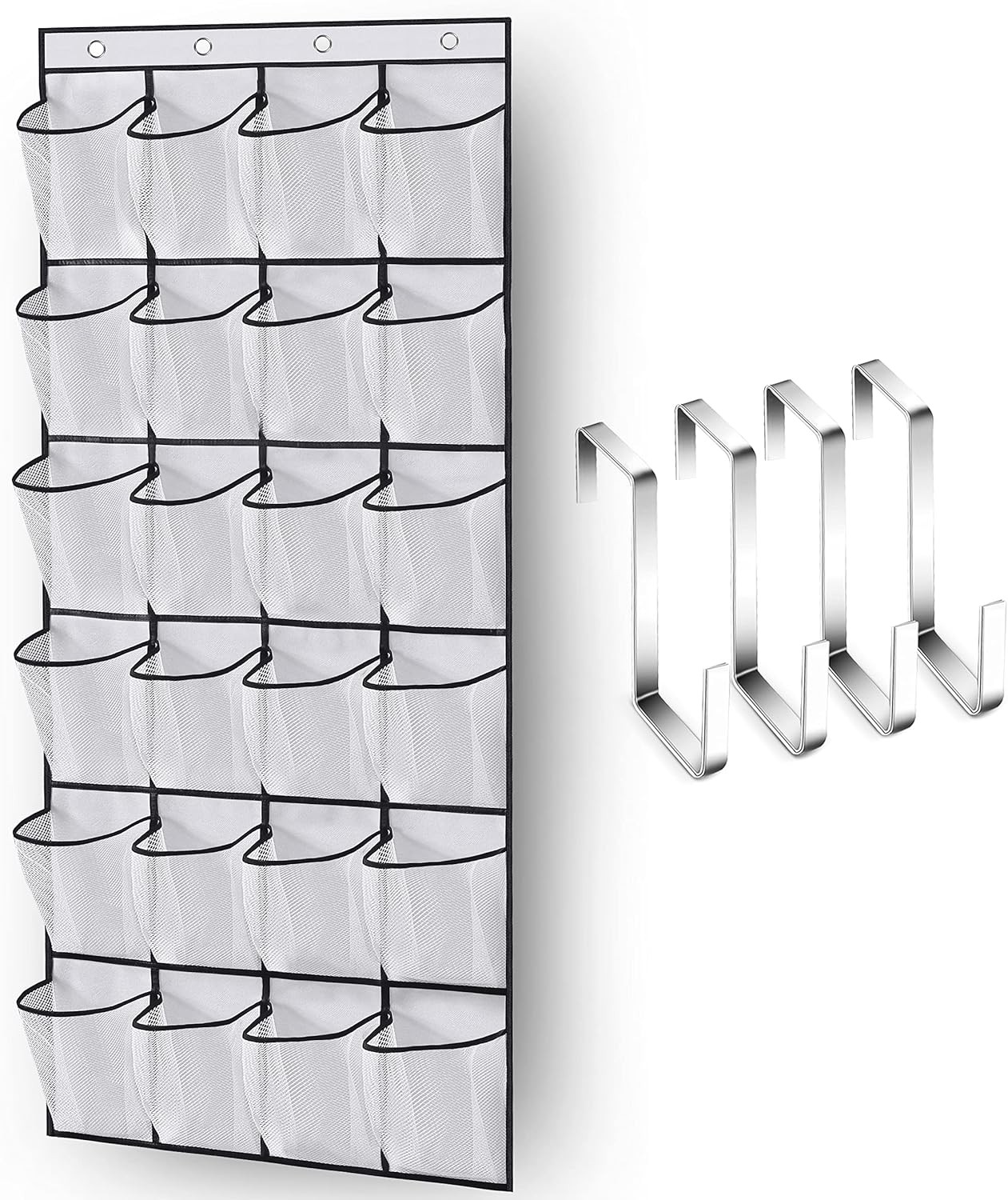 MISSLO Over The Door Shoe Organizer 24 Large Mesh Pockets, White Large,
