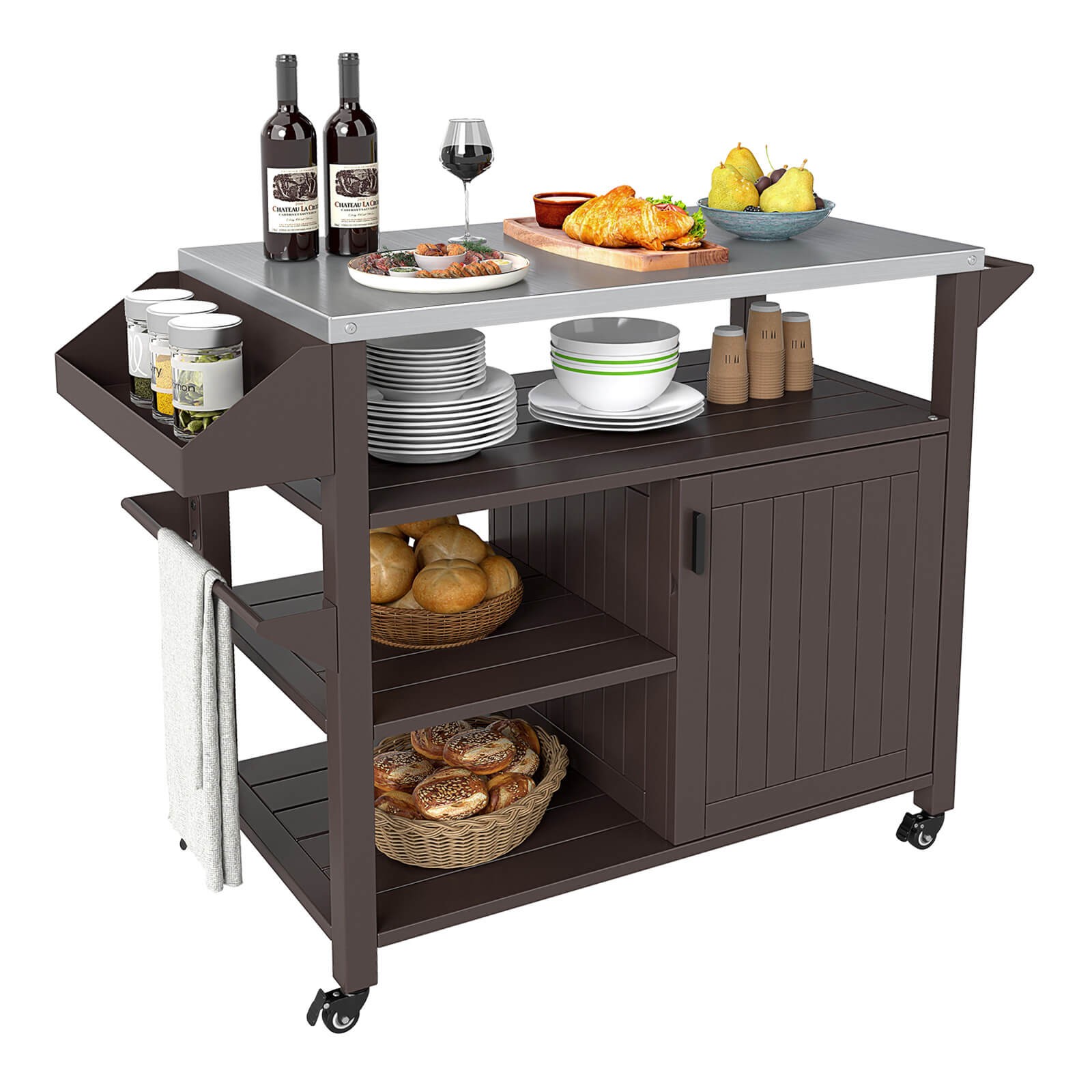 Outdoor Grill Cart Movable Prep Table with Storage Cabinet Shelves for BBQ