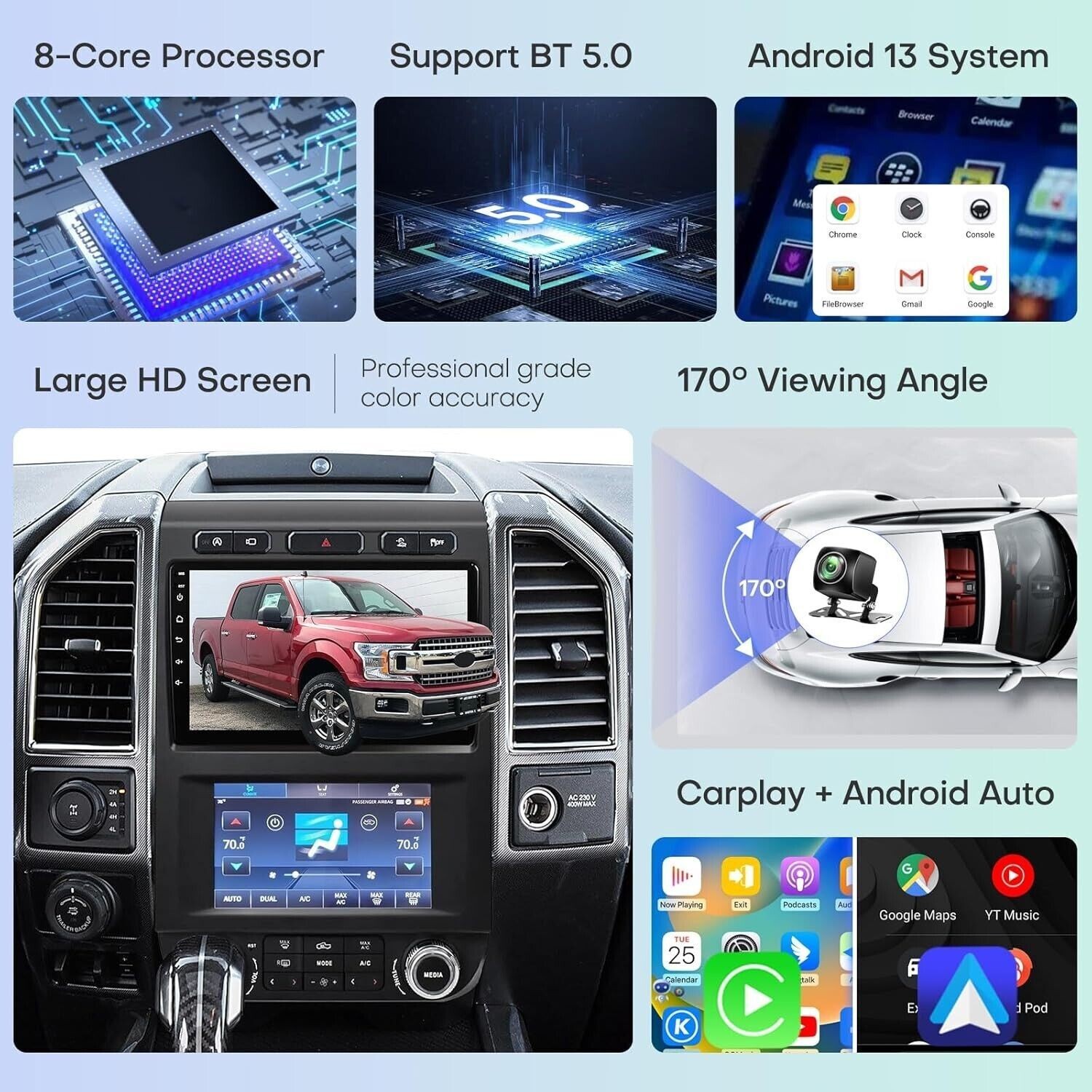 9'' Car Stereo Radio Auto Android Carplay Navi 4+64GB For Ford F150 2015-2021