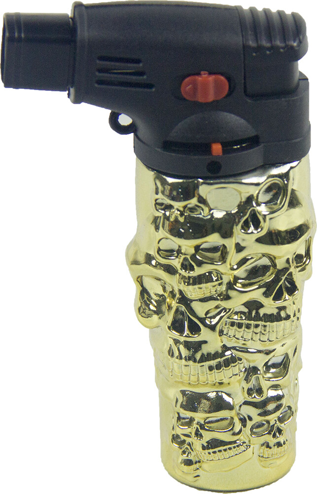 Jumbo 4.3" Jet Torch Gun Lighter Refillable Lockable Adjustable Engraved Skull S