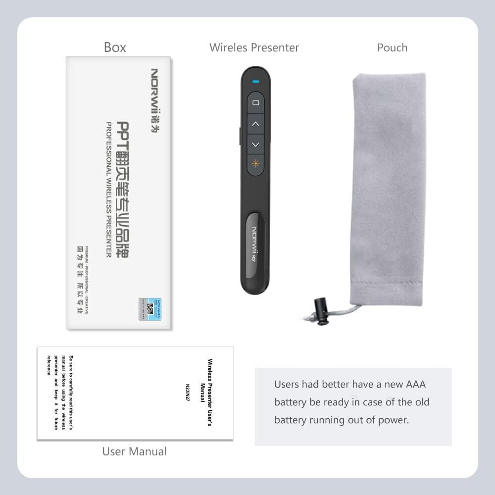 Multifunctional Presenter Laser Pointer PowerPoint Remote Control 100M Wireless