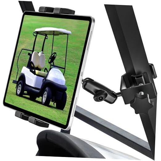 Golf Cart Tablet Holder Mount, 360° Adjustable, Metal Wider Clamp Arm for