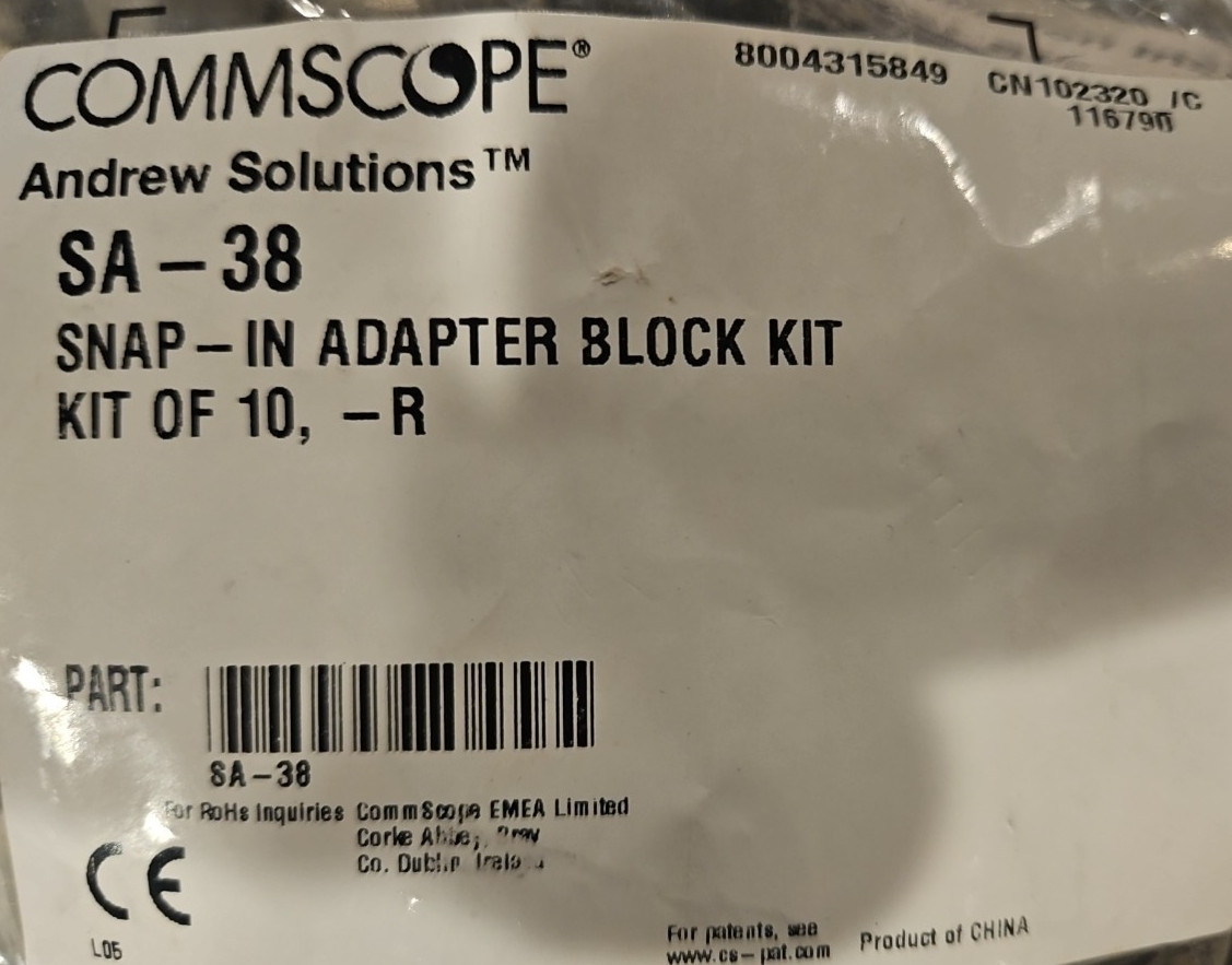 Commscope Andrew Solutions SA-38 Snap-In Adapter Block Kit-R