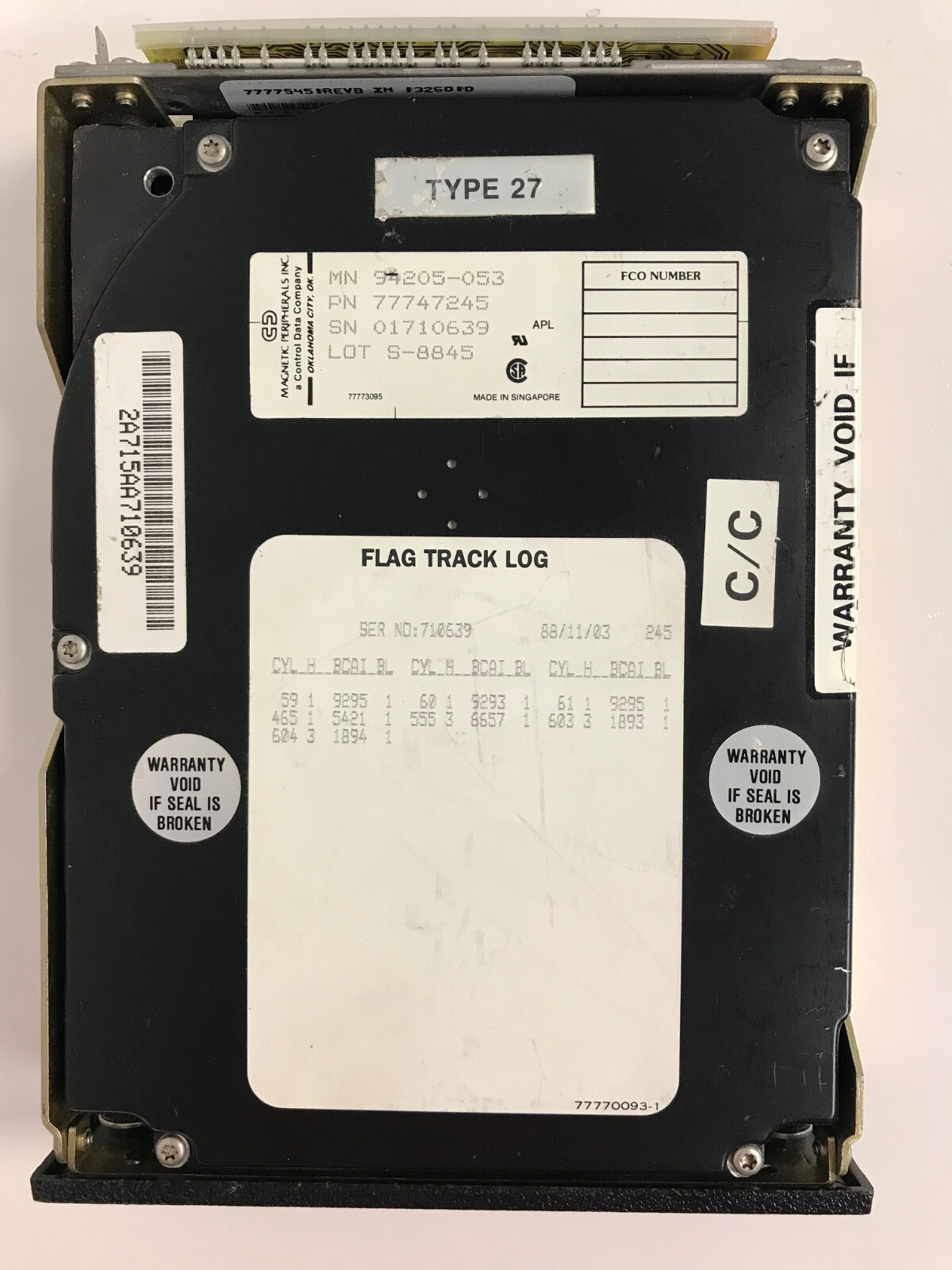 MAGNETIC PERIPHERALS CONTROL DATA  94205-053 77747245 WREN II 43MB MFM HD AS-IS