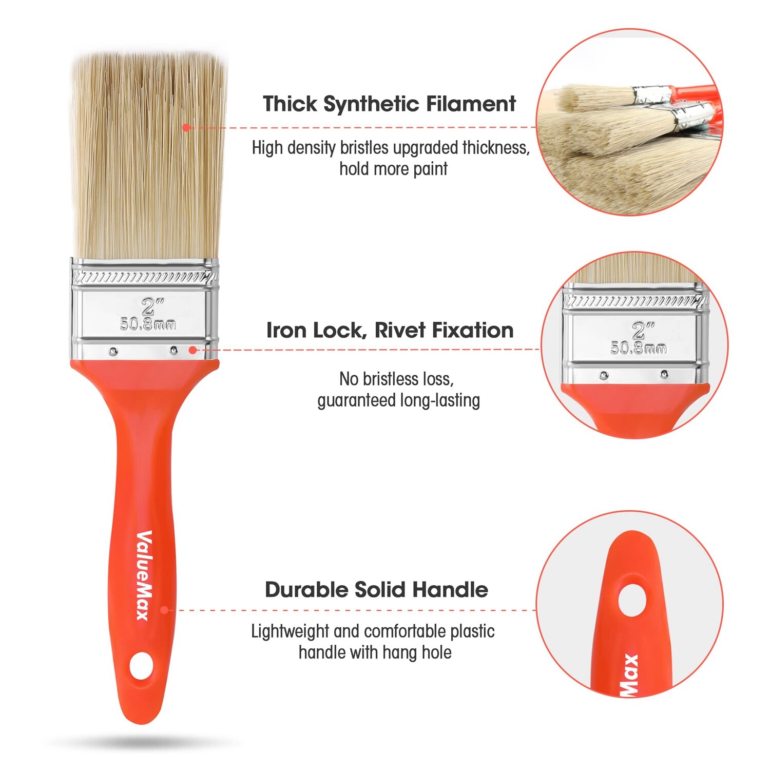 ValueMax 5-Pack Paint Brush Set Wall Brush Flat Small Paintbrushes Set w/4 Sizes