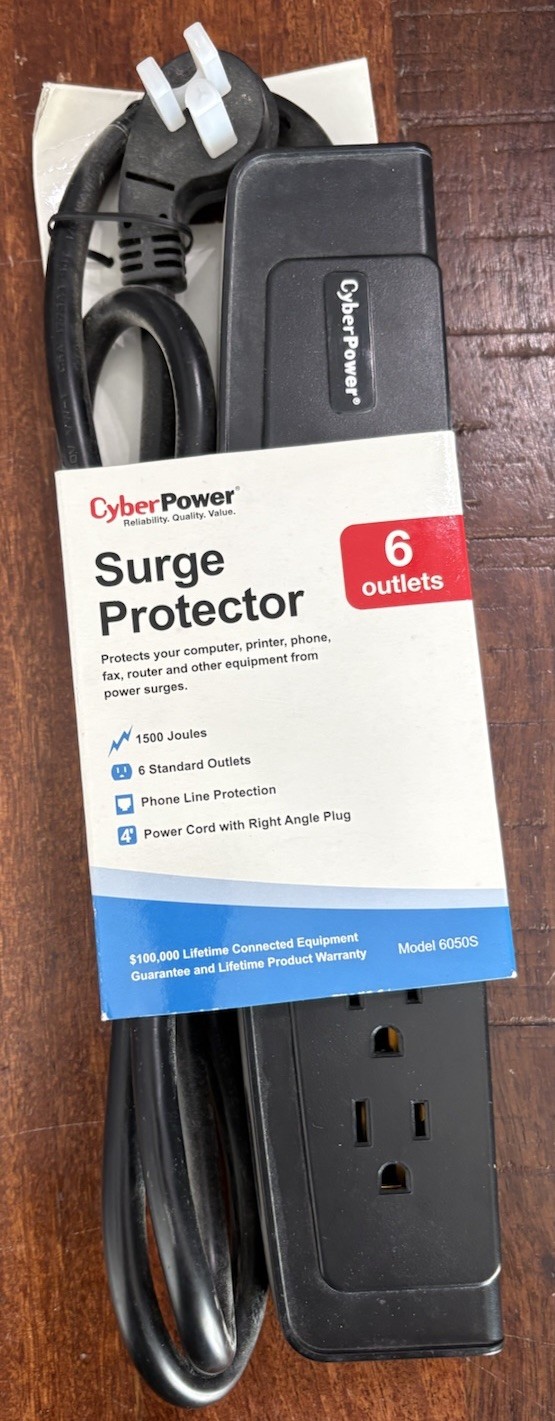Cyberpower 6 Outlet 4 Foot Surge Protector 2 Landline Jacks New