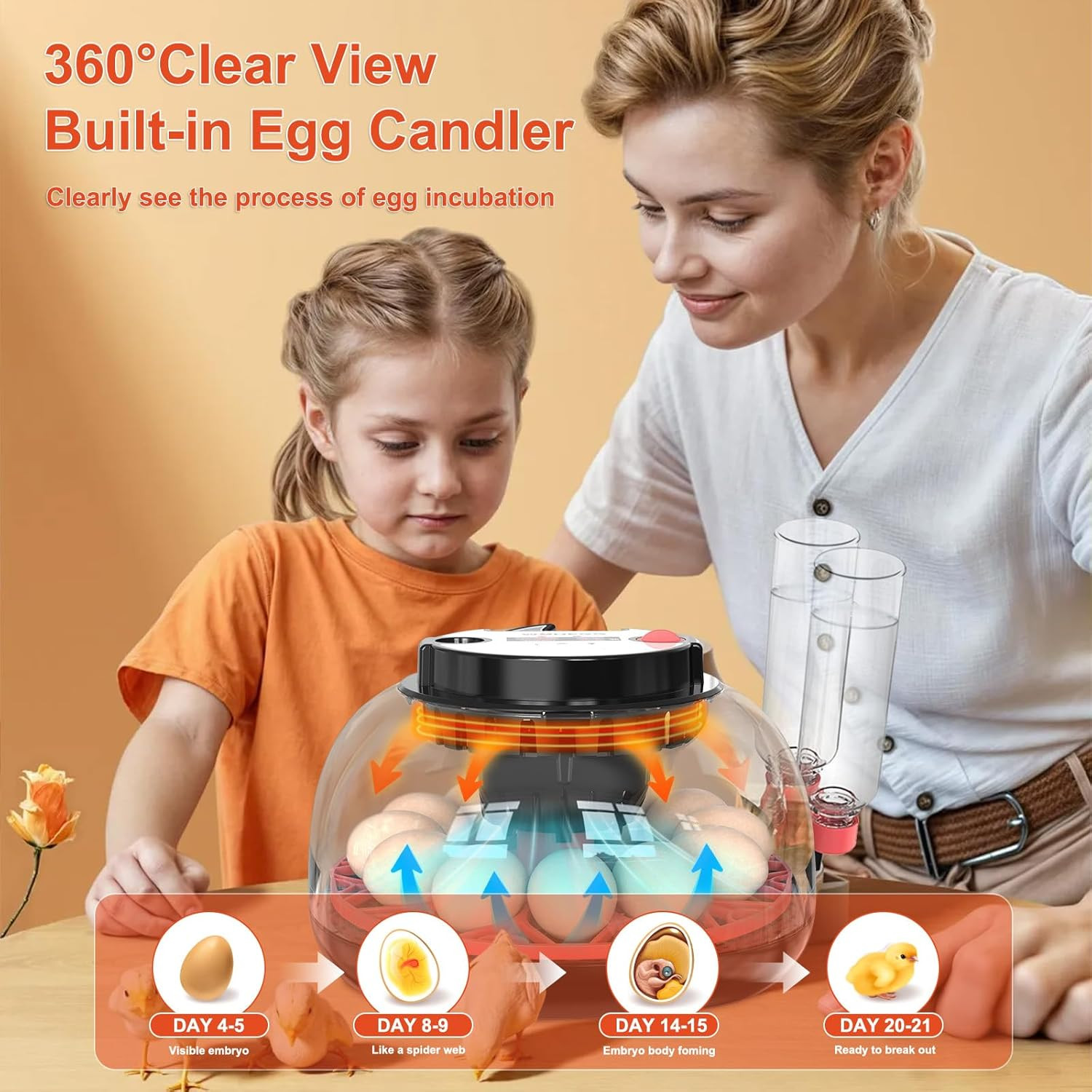 Automatic 12 Egg Incubator with LED Candler & Temp Control for Beginners