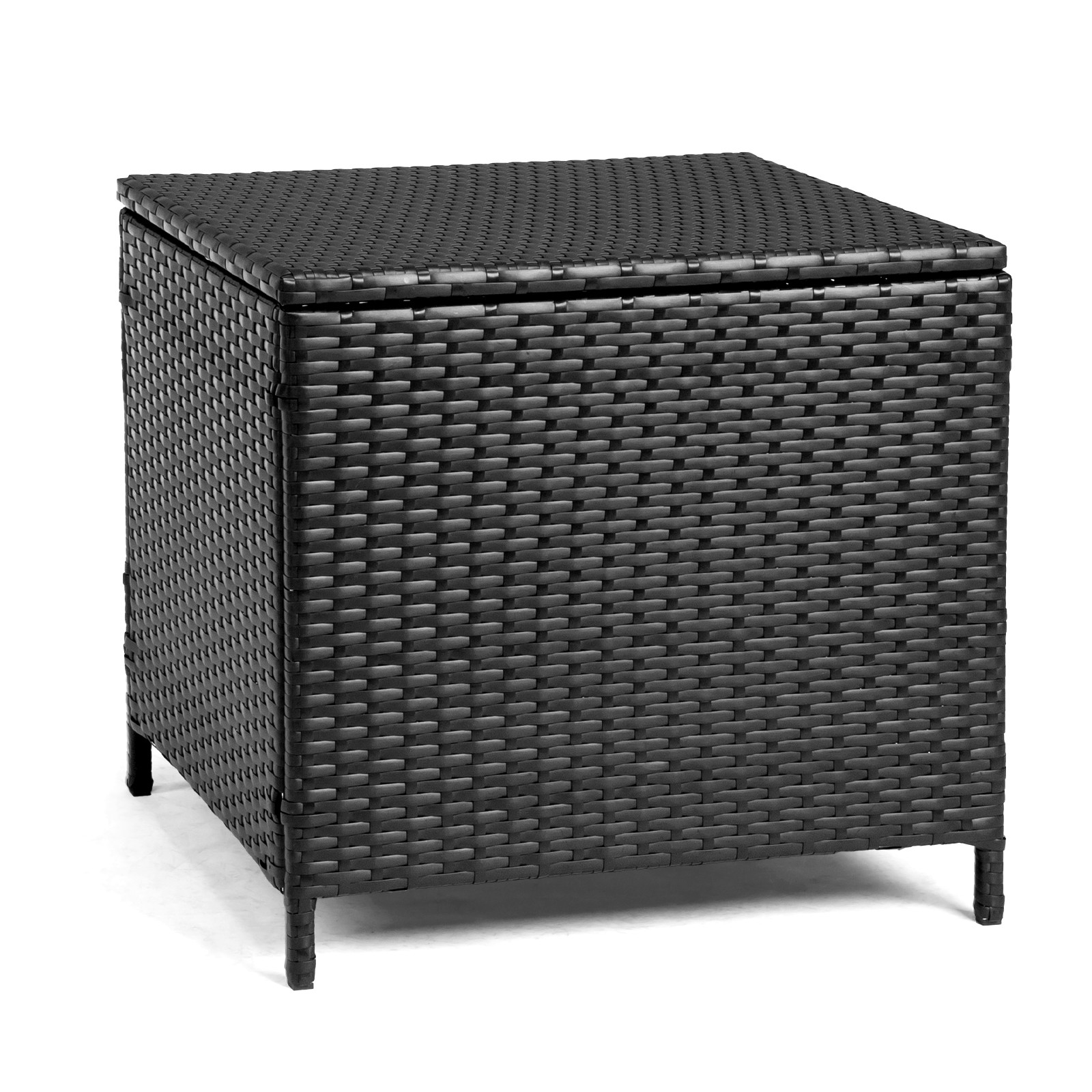 110LBS In/Outdoor PE Black Wicker Side Patio Rattan End Table Square Container