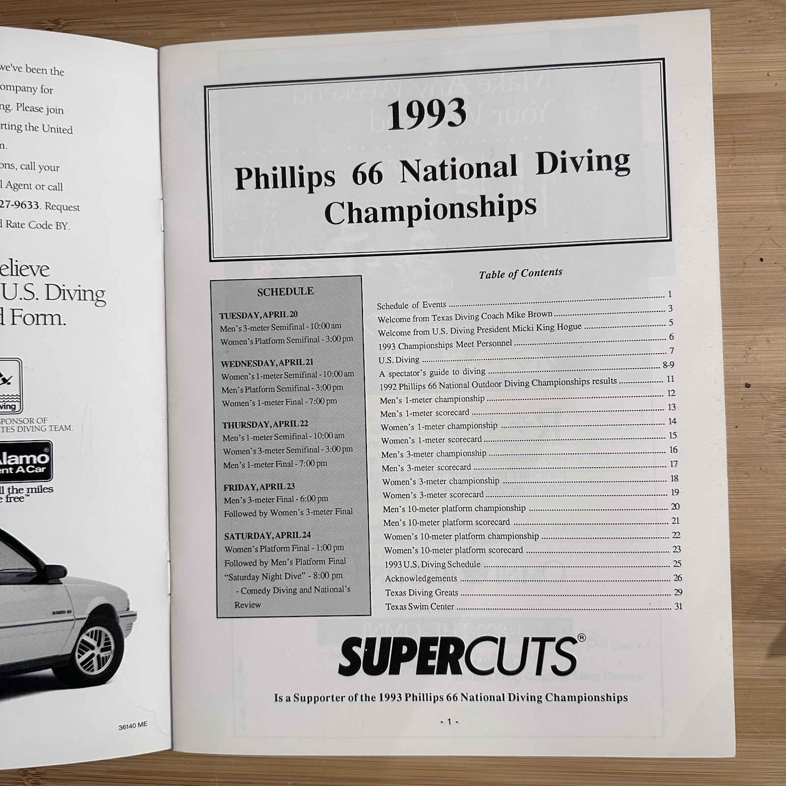 Matt Scoggin Signed Program 1993 Phillips 66 National Diving Championships Auto