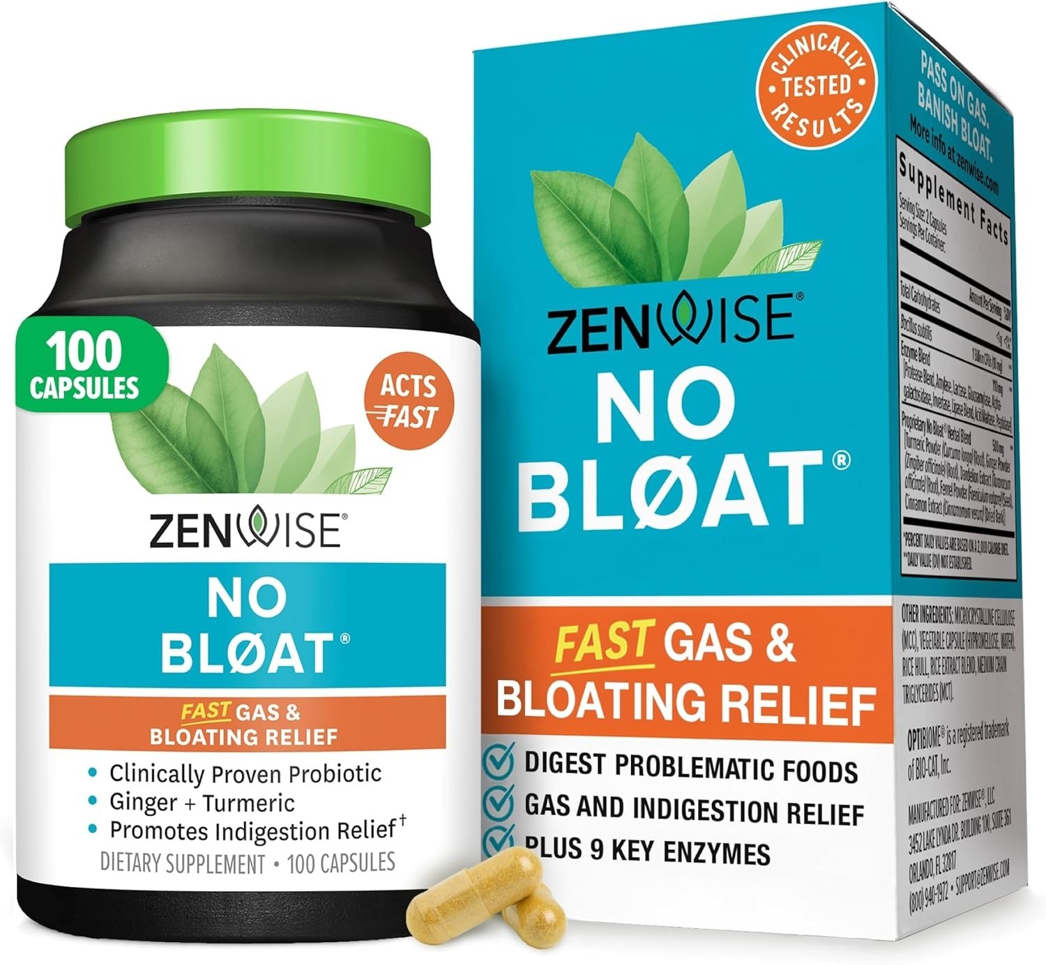 Zenwise Health NO Bloat Probiotics for Women and Men Digestive Health with Gi