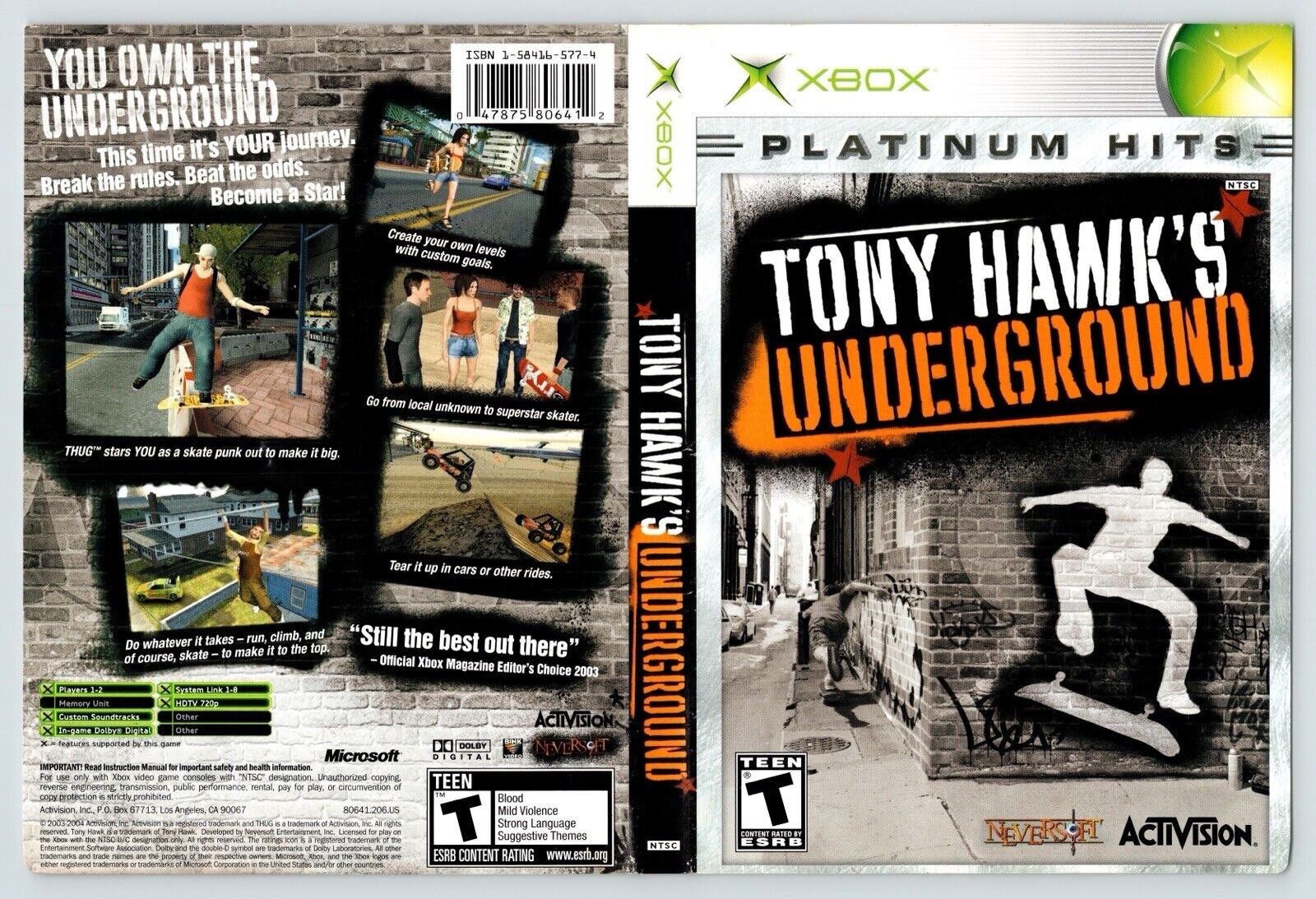 Tonys Hawk Underground Microsoft Xbox  Used Video Game Boxart Only No Game