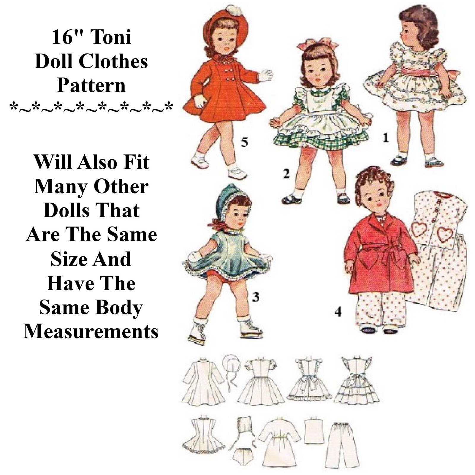 16" Doll Clothes Pattern Vintage Pattern For Toni & Other Dolls Of The Same Size