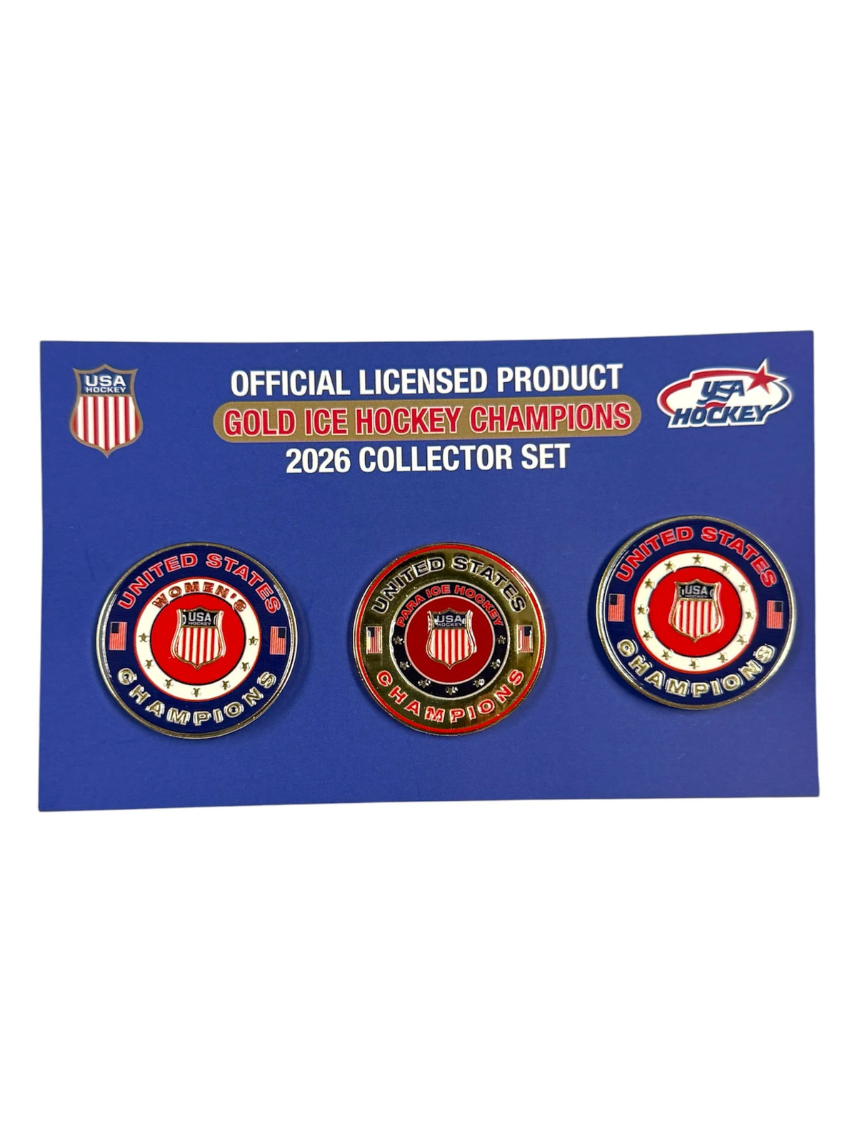 USA Hockey 2026 Gold Champions 3 Collectors Pin Set