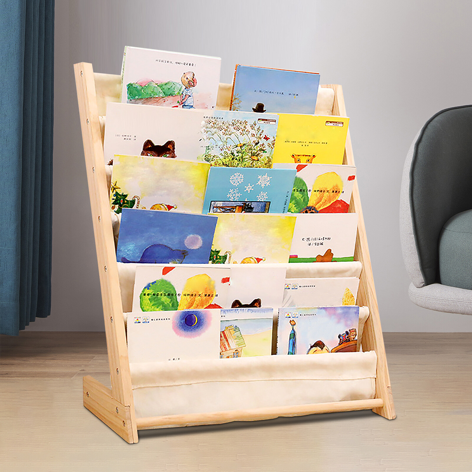 6 Tiers Wooden Bookcase Children Kids Book Shelf Storage Rack Display Organizer