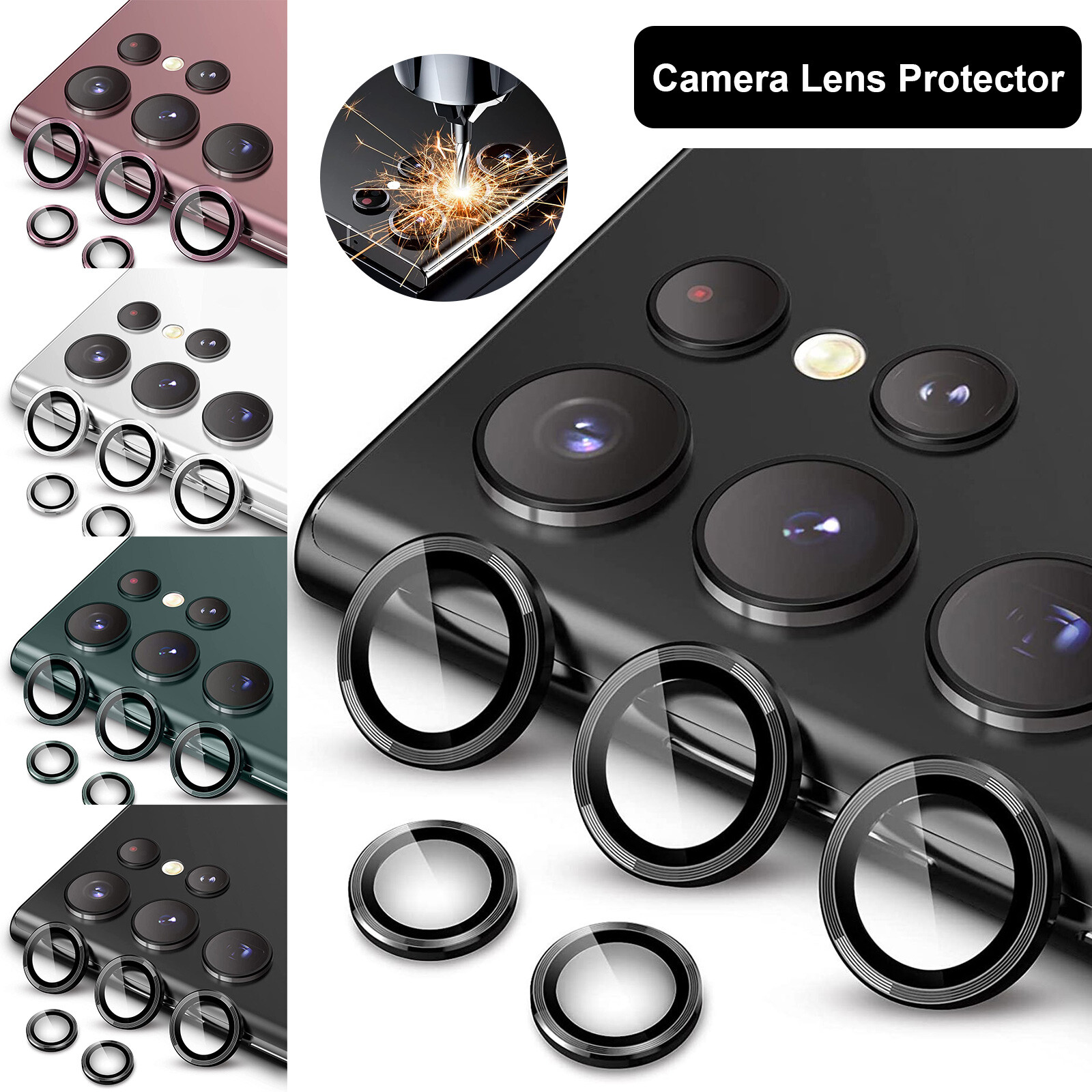 For Samsung Galaxy S26 Ultra S25 S24 S23 Metal Rings Glass Camera Lens Protector
