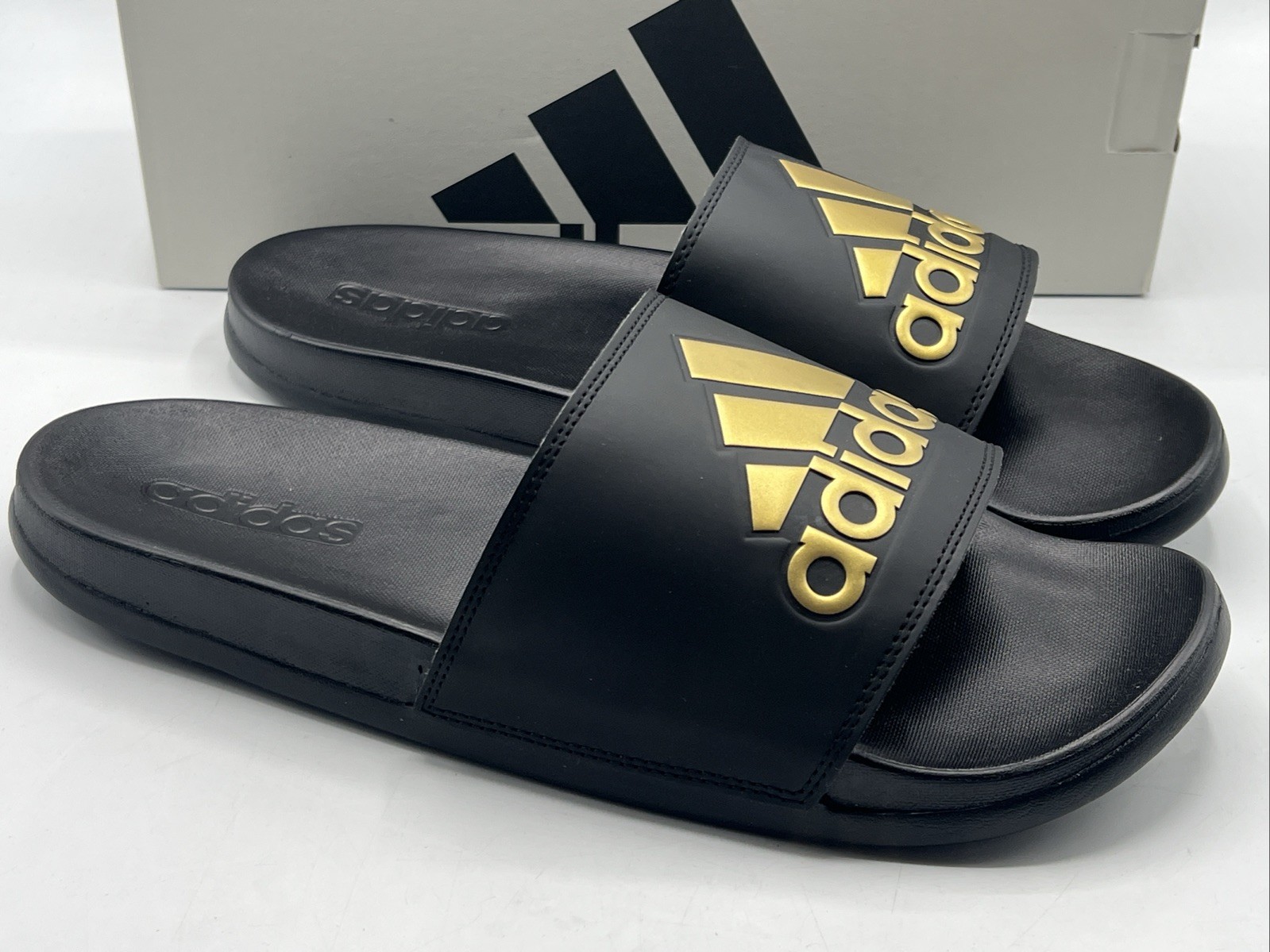 Adidas Adilette Comfort Slides - Brand New!  Black and Gold GY1946 Men's Size 10