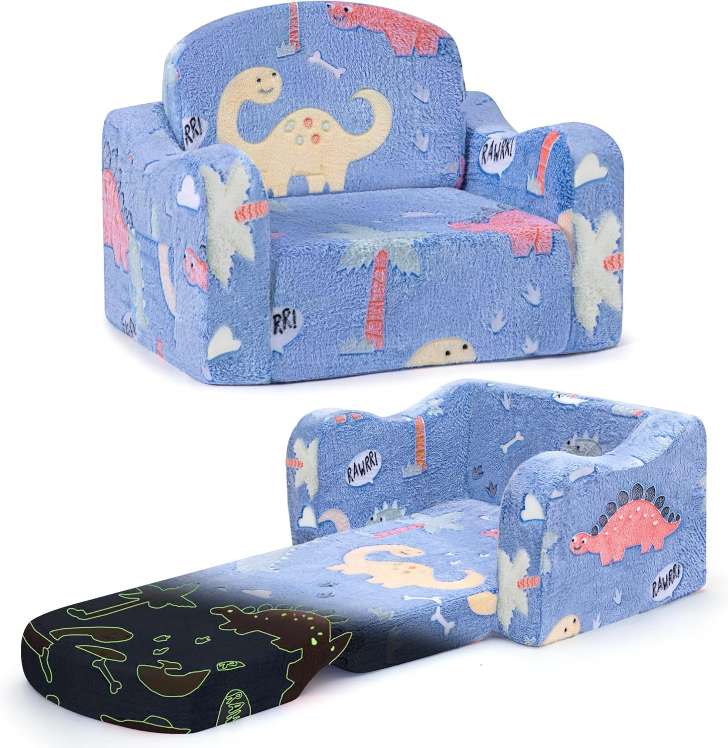 Thick Comfy Toddler Chair and Couch for Kids,2-In-1 Soft Plush Fold Out Sofa for