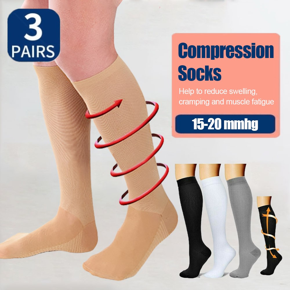3 Pares Medias Calcetines De Compresion Para Hombres Y Mujeres Best 20-30 Mmhg