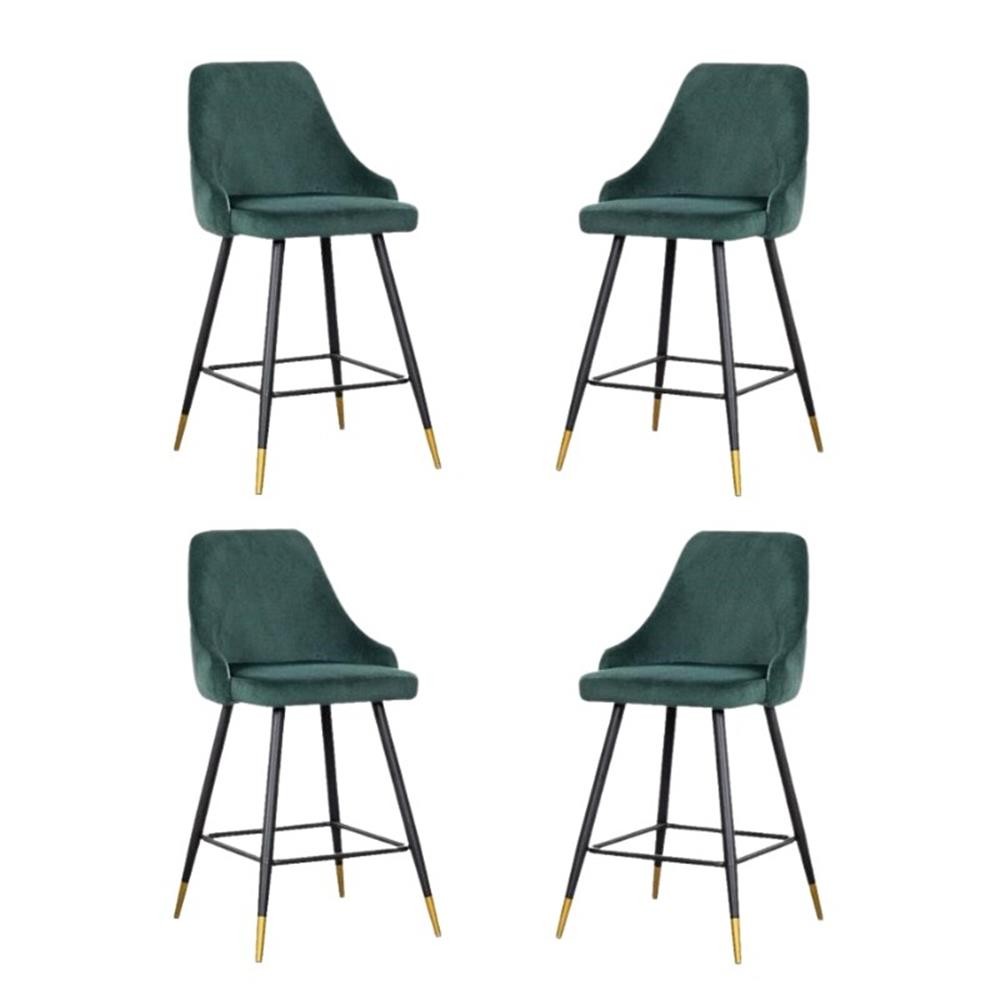 Pemberly Row Contemporary Velvet Bar Stool in Green (Set of 4)