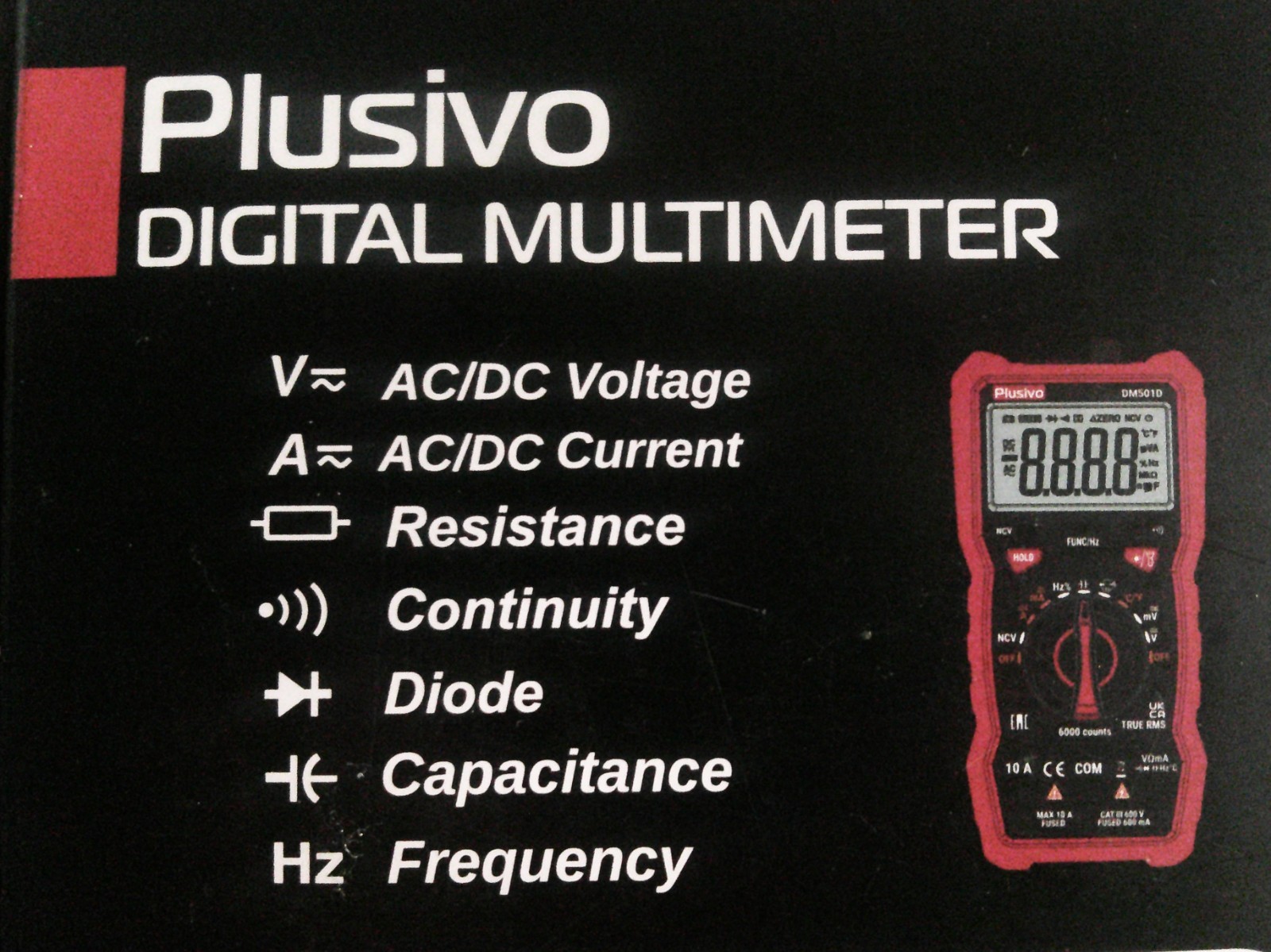 Plusivo DM501D Multimeter 6000 Count Auto Ranging as shown