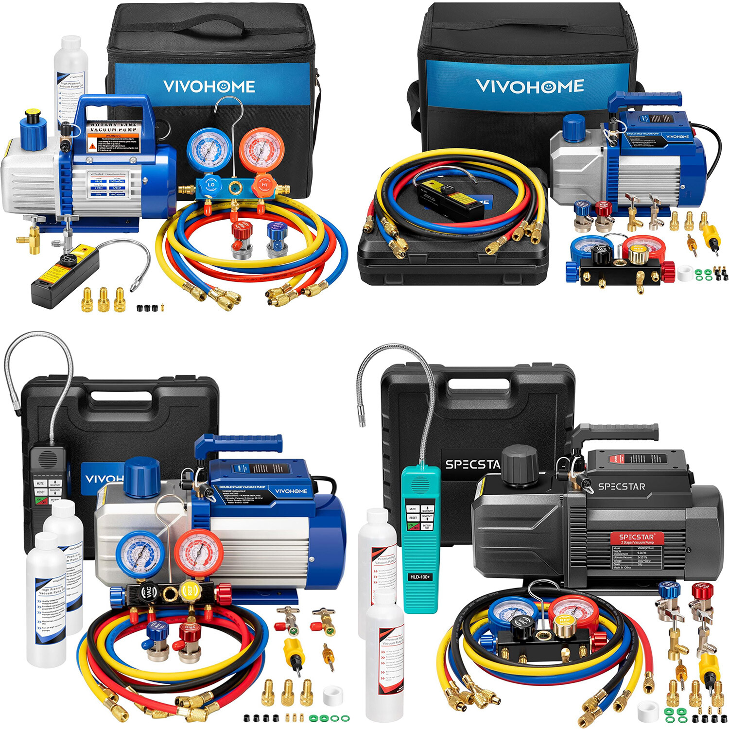 3.5CFM-14.4CFM HVAC Vacuum Pump Manifold Gauge Set AC A/C Refrigeration Tool Kit