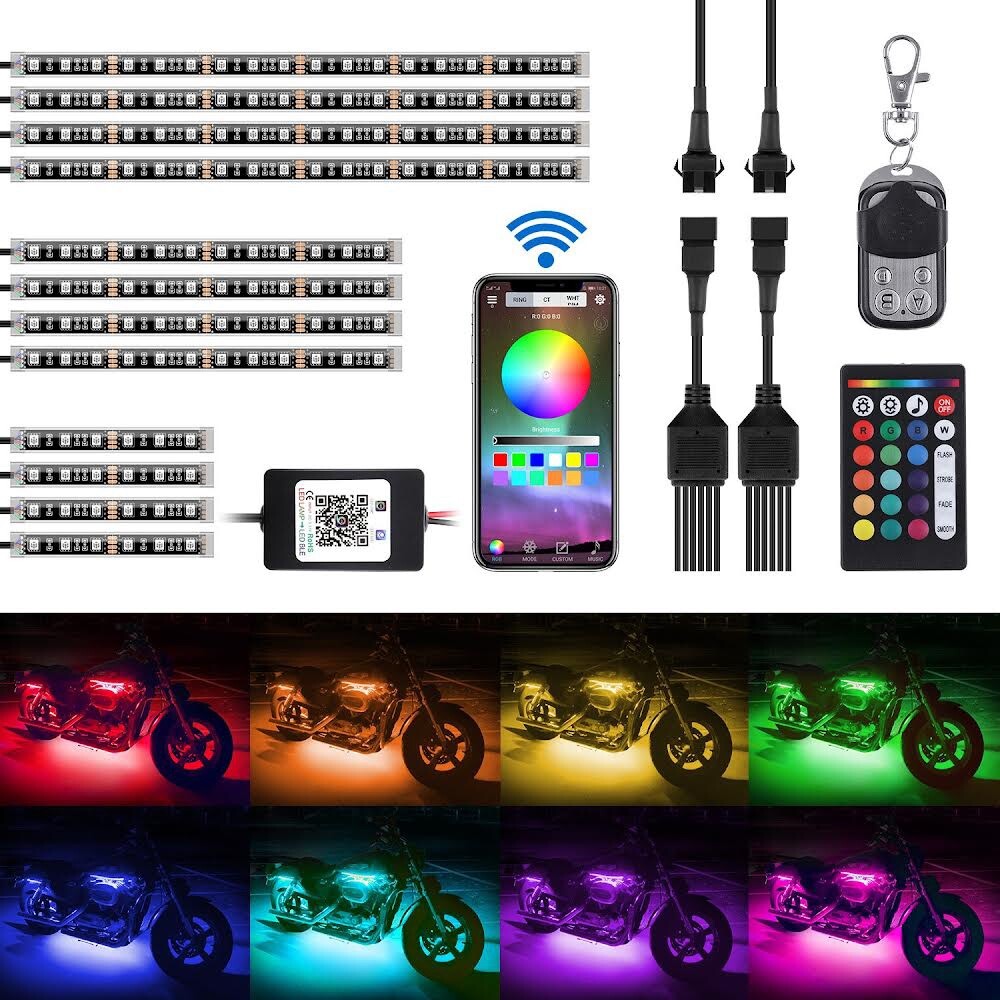 AMBOTHER  12 PCS Motorcycle LED Light, Bluetooth App Cotrol, Waterproof