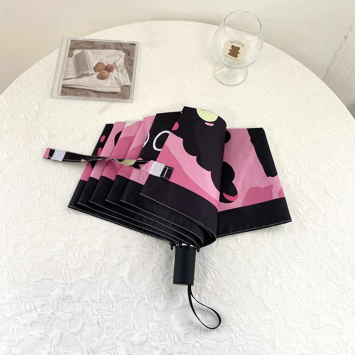 Cute cat fully automatic umbrella with three fold function for both rain and sun