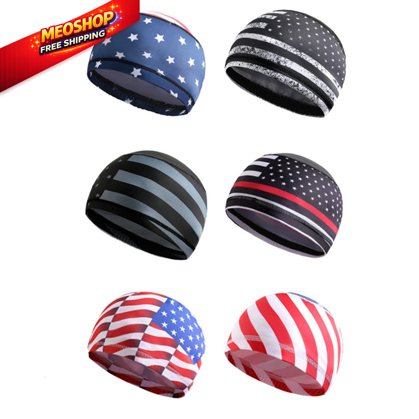 6 Pack Cooling Skull Cap Sweat Wicking Helmet Liner Beanie One Size, 6 Colors