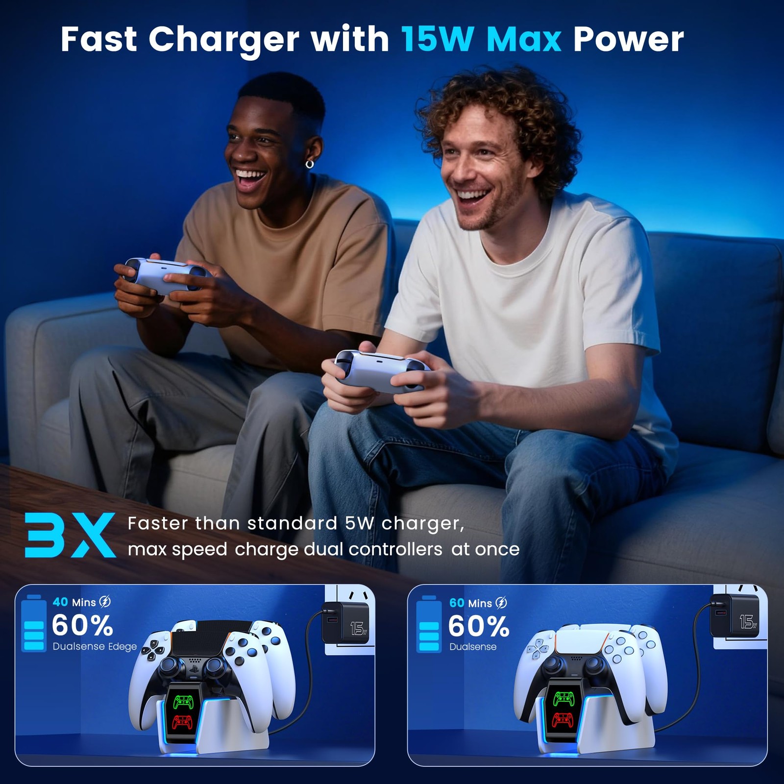 Svetaecho Ps5 Controller Charger Station For Playstation 5 Controllers Led