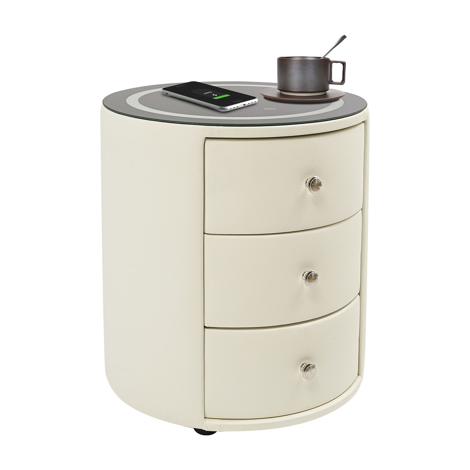 Nightstand with Charging Station End Table Bedside Table With 3 Storage Drawers