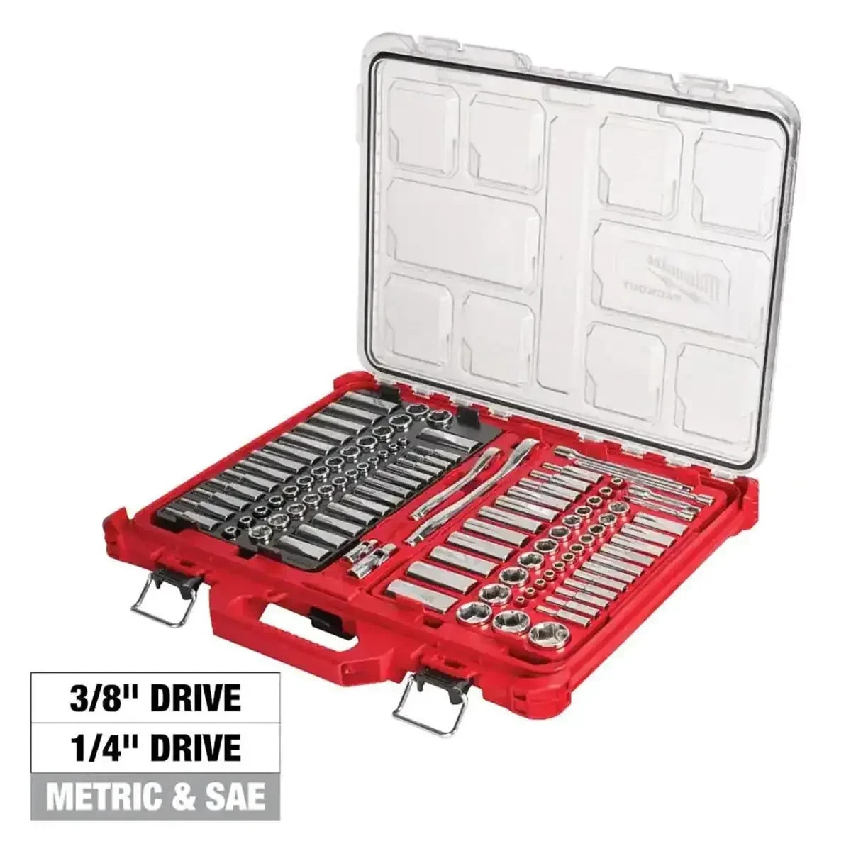 Milwaukee 1/4 3/8 Inch 106PC Ratchet and Socket Set in PACKOUT SAE MM