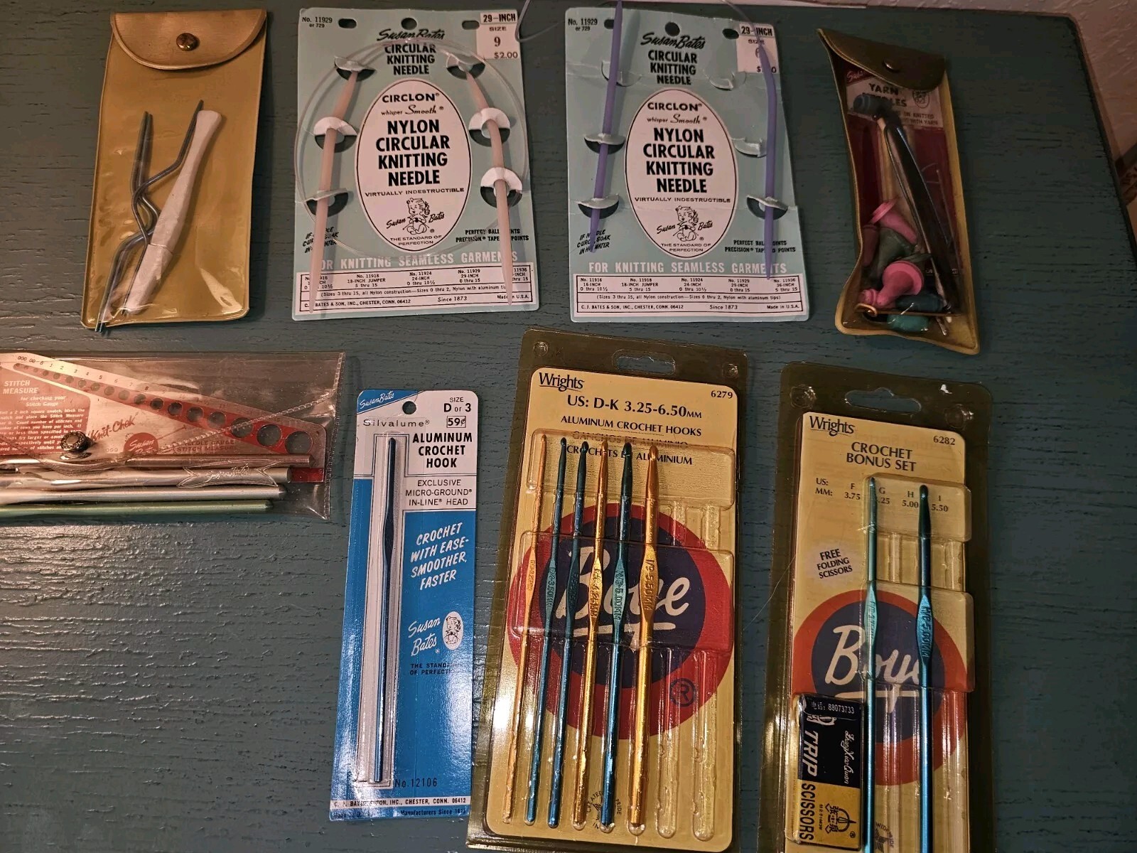 Vintage Lot Of Knitting, Crochet & Yarn Sewing Tools In Original Packages